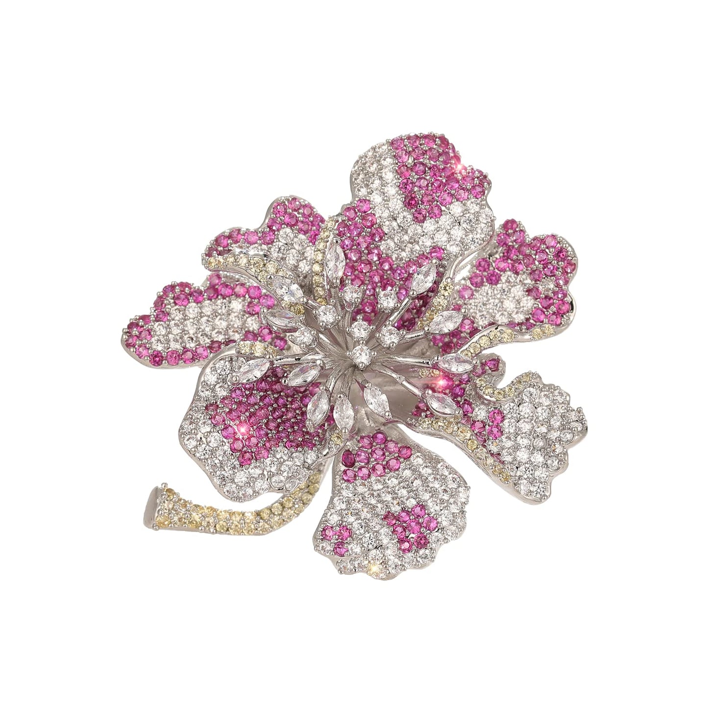 AILONMEI Floral Series Elegant Brooch Pins For Woman Fashion Jewelry, Large Vintage Costume Broches Christmas Gift (Rhododendron, Silver)