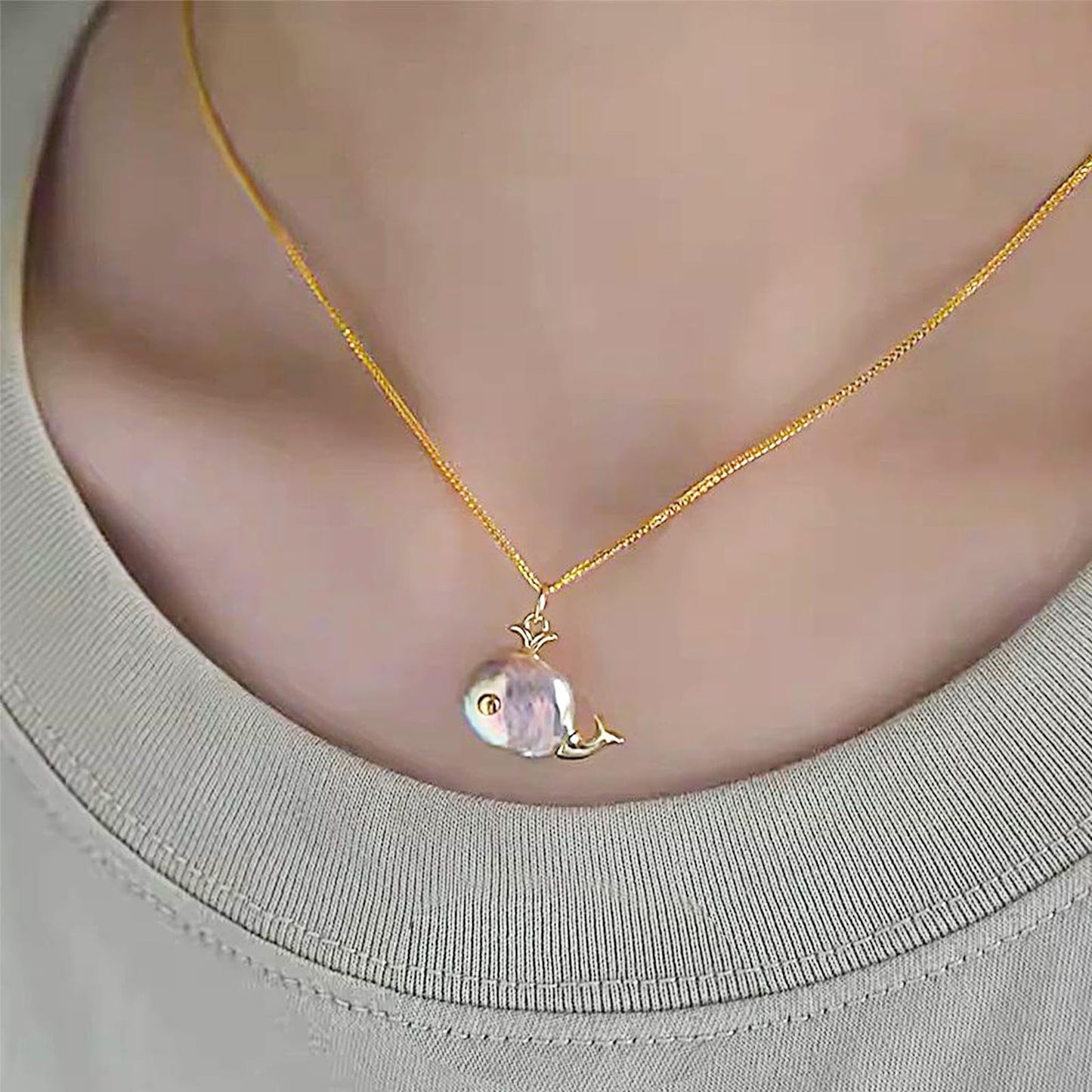 Hipearl Goldfish Pearl Necklace for Women 18k Gold-plated 14-20mm Freshwater Pearl Baroque Fish Necklace for Mom Daughter | Anniversary Birthday Gift | 18"+2.5" extender