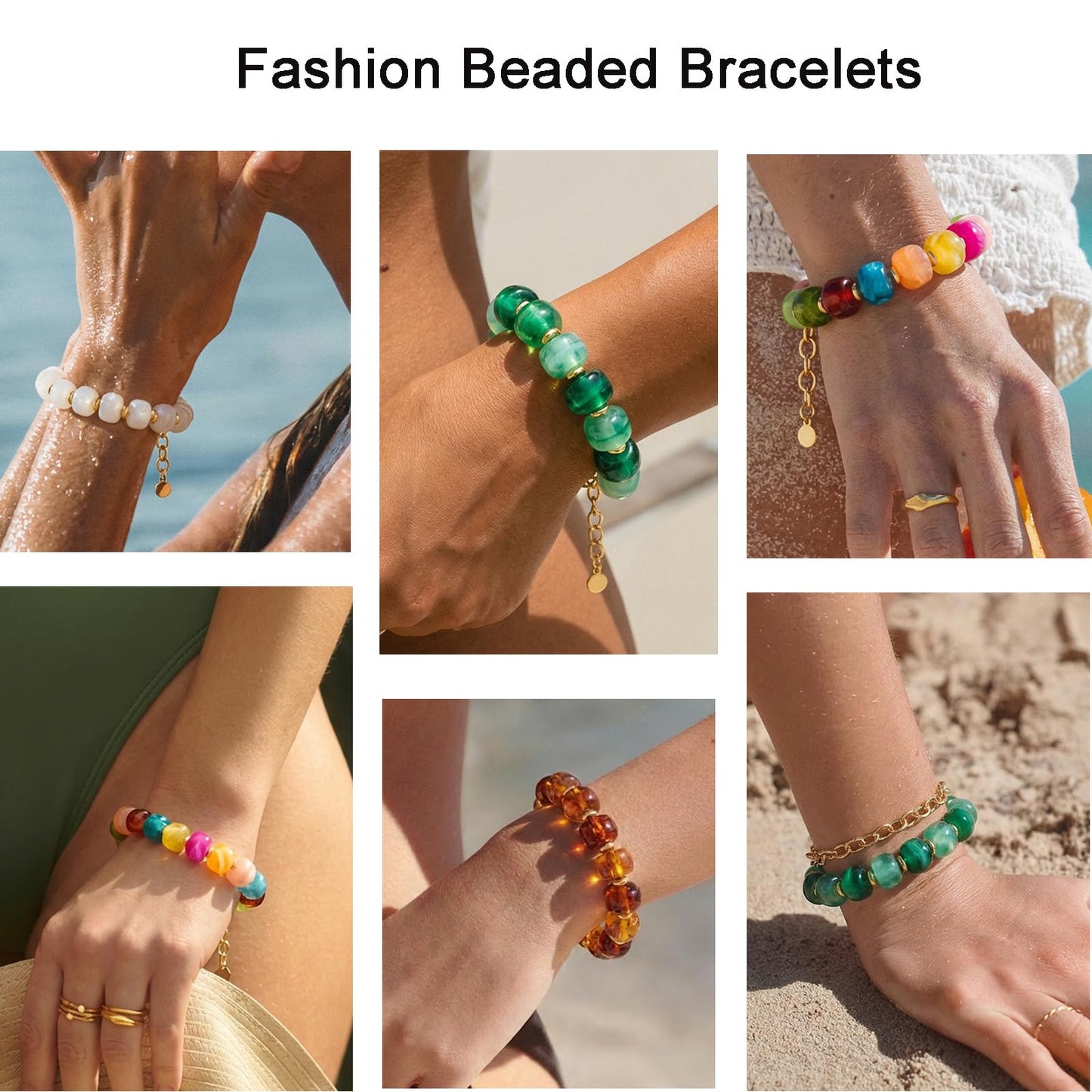 HolidayQbee Beaded Bracelets for Women Dainty Chunky Bracelet Coloful Beaded Boho Summer Bracelet Fashion Trendy Stone Beads Bracelet Beach Jewelry Gifts
