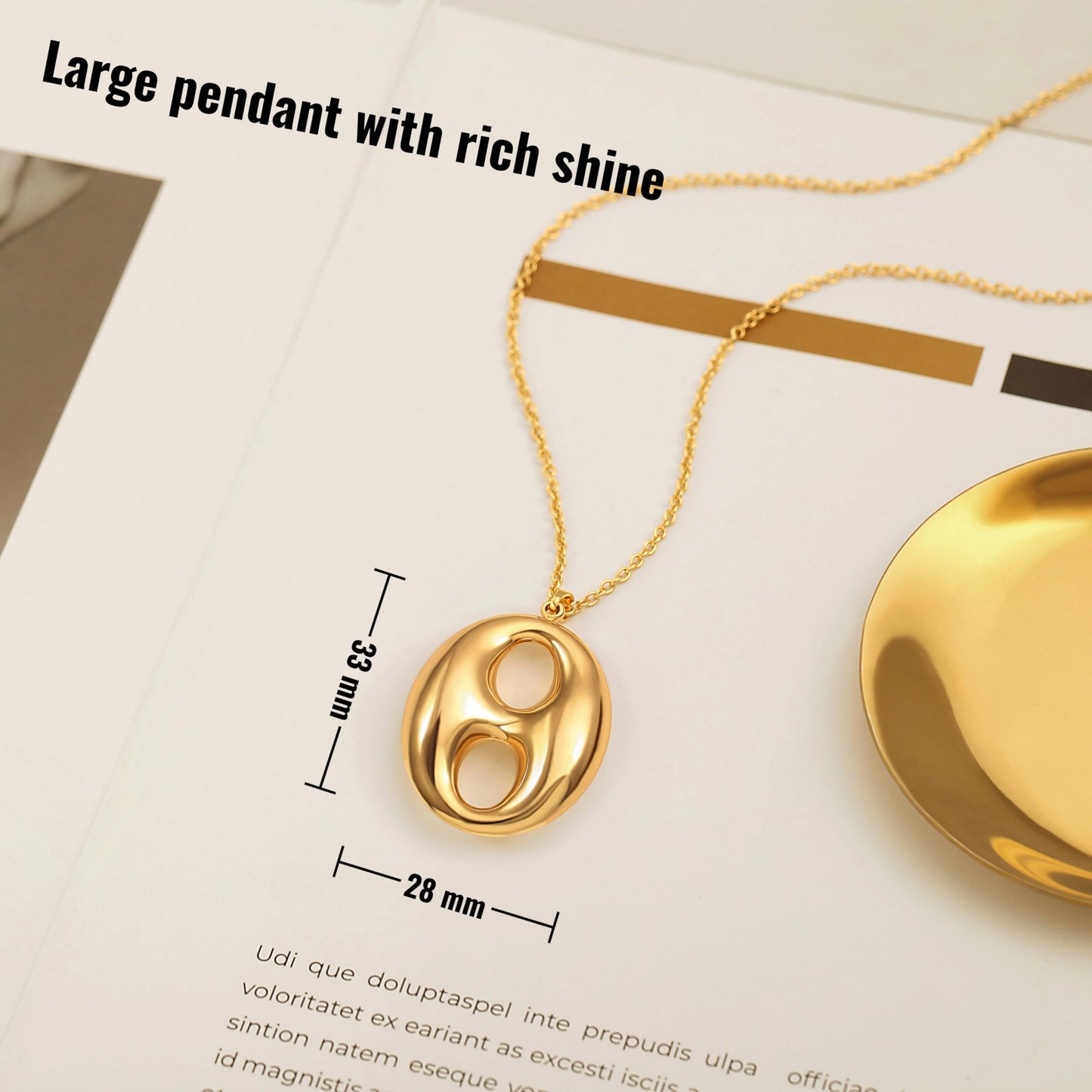 PEARLADA Statement Gold Plated Bean Necklace, Minimalist Large Pendant Necklace, Adjustable Geometric Jewelry