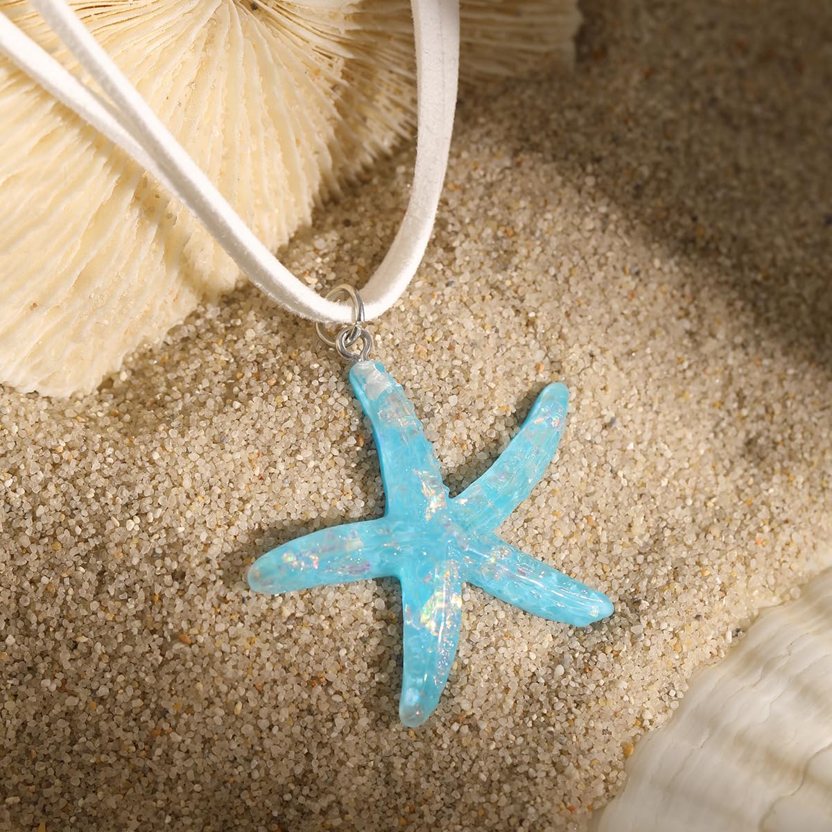 Layered Starfish Necklace Beach Jewelry for Women Seashell Cowrie Puka Shell Necklaces for Women Beach Necklace Turtle Beaded Choker Necklaces Ocean Jewelry (3 - Blue)