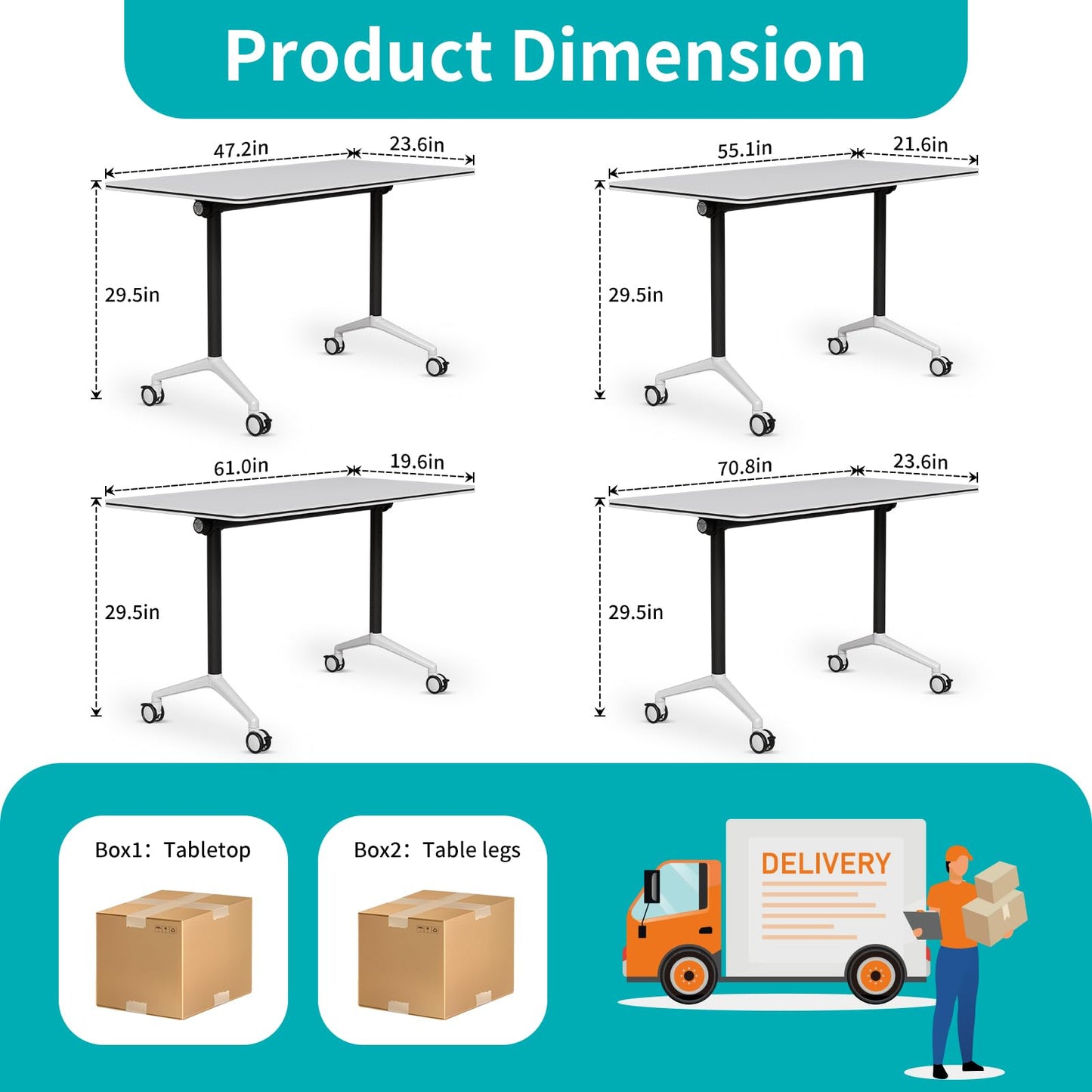 ZanyCajole Conference Room Table, Folding Conference Table with Silent Wheels, Modular Flip Top Mobile Training Tables for Office, Training Room, Meeting Rooms, School, 2-16 Person (8, White, 55.1in)