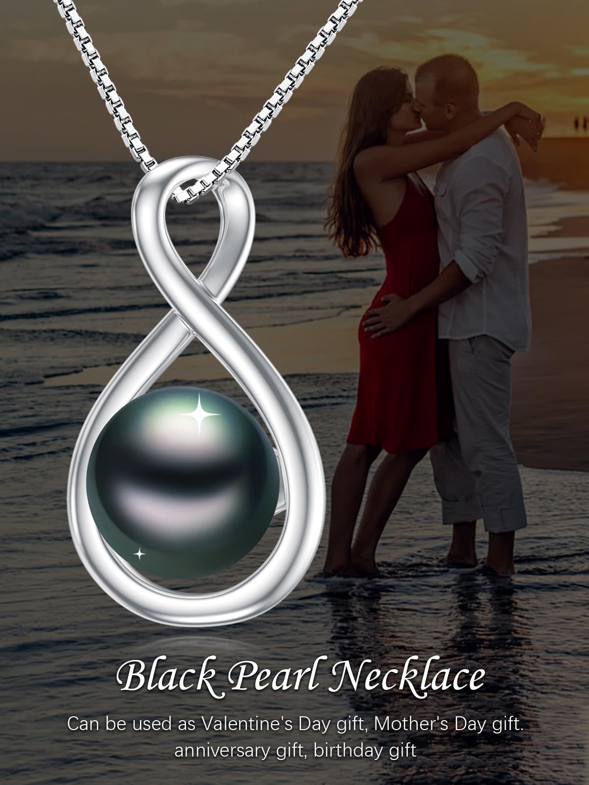 KANNSOAR 9MM Tahitian Black Pearl Infinity Pendant Necklace Pearl Jewelry-Wedding Birthday Anniversary Valentines Day Christmas Mothers Day Gifts for Women Wife Mom Girlfriend Her