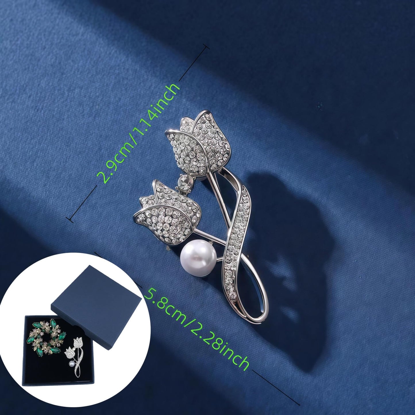 Yaximhozz 2pcs Rhinestone Brooch Pin for Women Dress Elegant Stylish Crystal Brooches Fashion Accessories Pins Lapel Boutonniere Ideas Wedding Christmas Birthday Jewelry Easter Gift (10 Green/Silver)