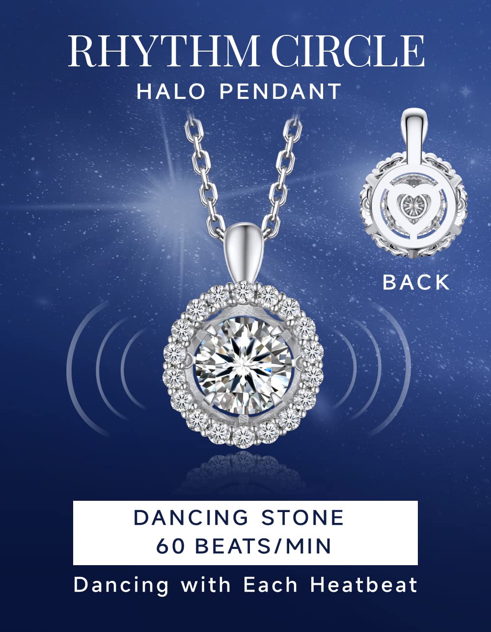 MomentWish Dancing Moissanite Necklaces for Women 1Carat D Color VVS1 Moissanite Silver Pendant Necklaces 925 Sterling Silver Floating Diamond Pendant for Daily Wear