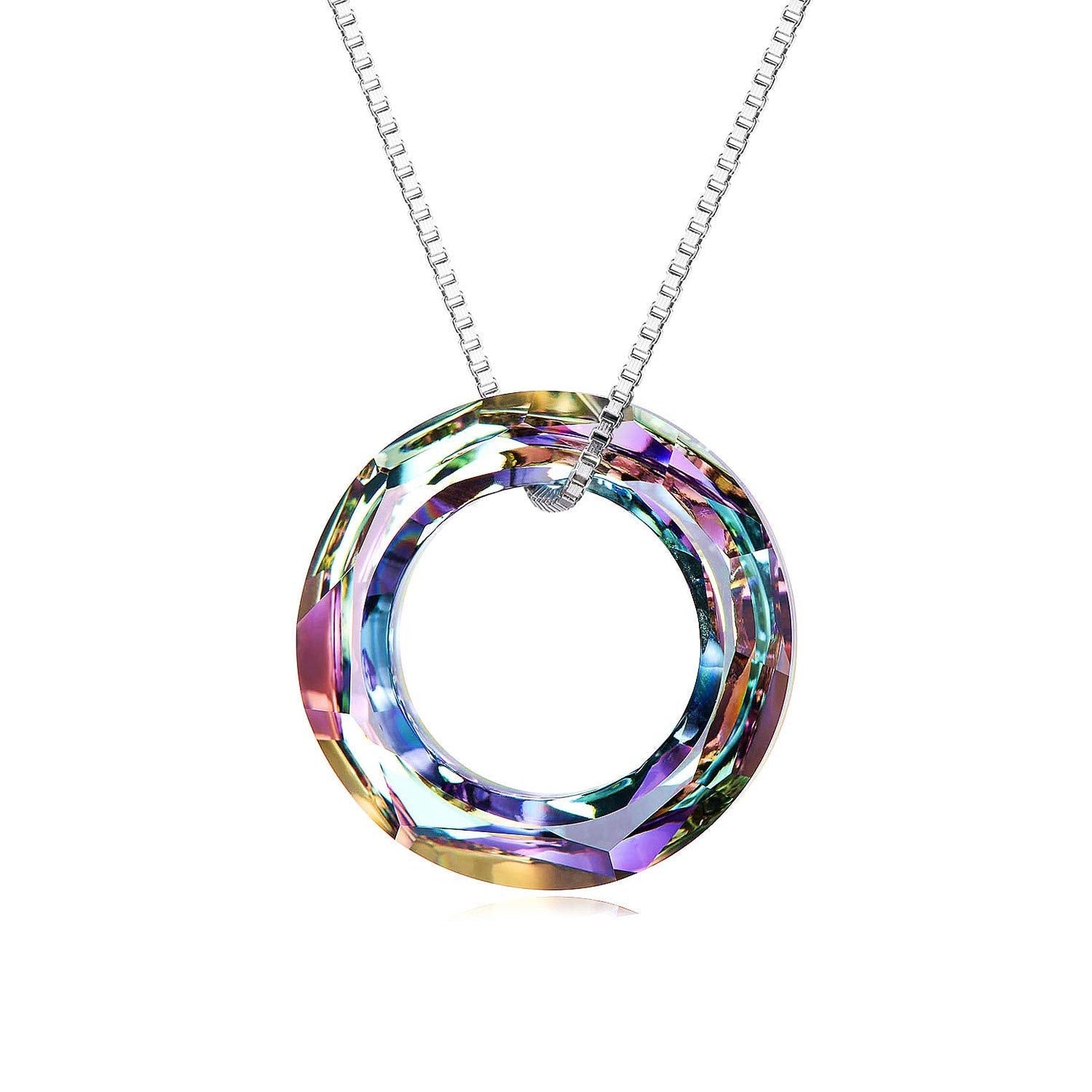 AOBOCO Circle Crystal Necklace 925 Sterling Silver Purple Crystal Pendant Necklace for Women with Austrian Crystal Jewelry for Women Christmas Birthday Holiday Gifts (Dia 0.78'' Circle Purple)