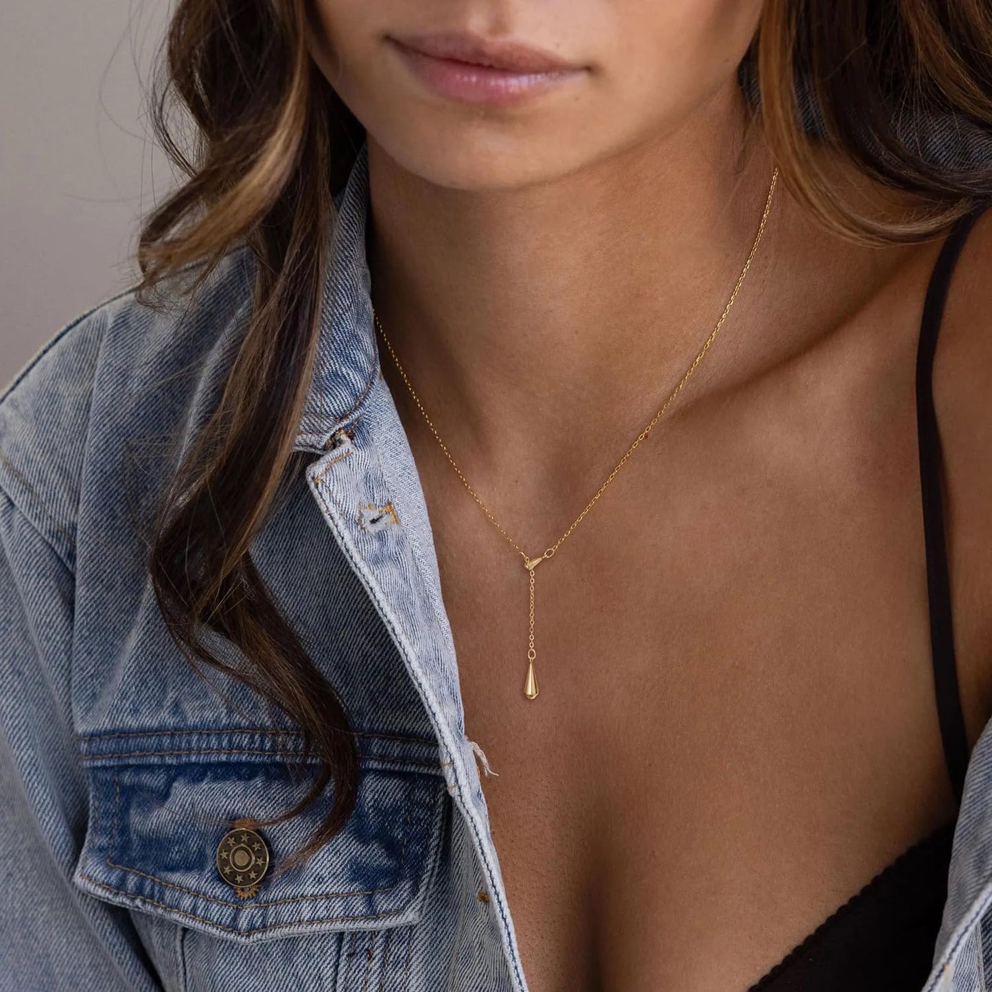 BSGRL Gold Necklace: 14K Gold Plated Simple Elegant Teardrop Pendant Dainty Necklace for Women 16.5”+2” ext
