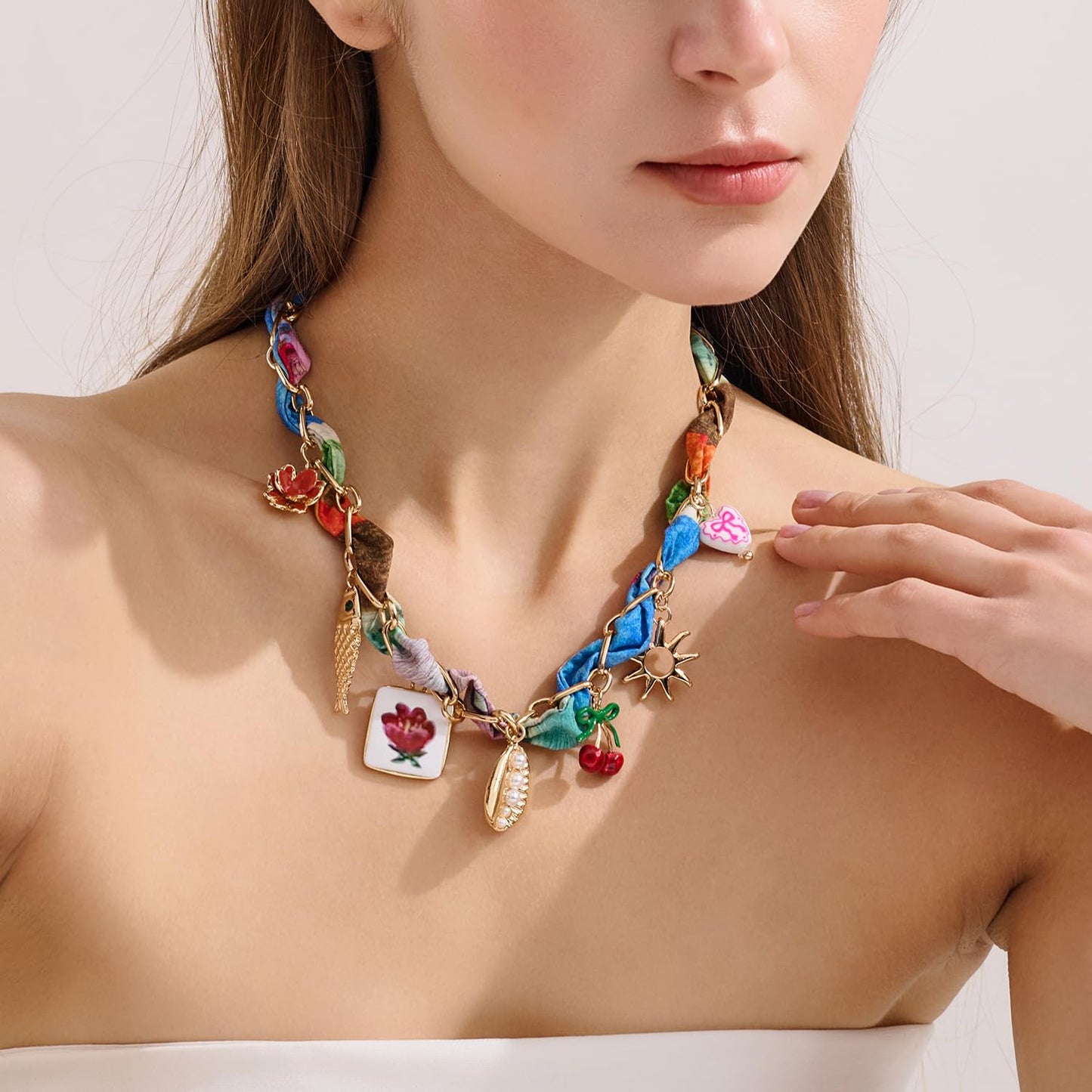 LILIE&WHITE Gold Charms Necklace for Women with Chic Fish Flower Shell Bandana Necklaces Fashion Summer Collar Necklaces Jewelry Gift