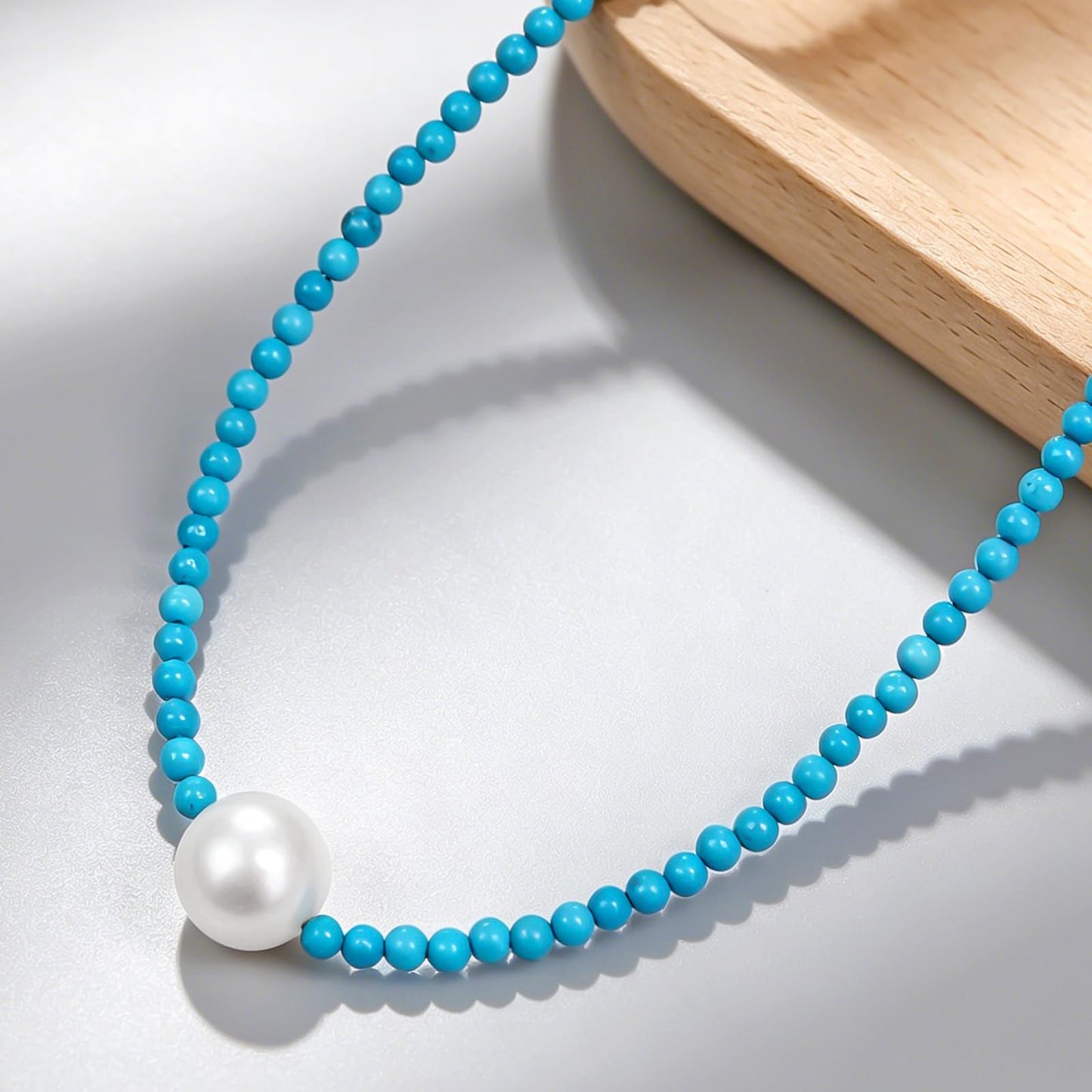 GEMTAL Dainty Single Pearl Pendant Necklaces for Women Trendy,Turquoise Necklace Natural Gemstone Stone Beaded Choker,Delicate Round Freshwater Pearl Necklace Jewelry Gift for Women