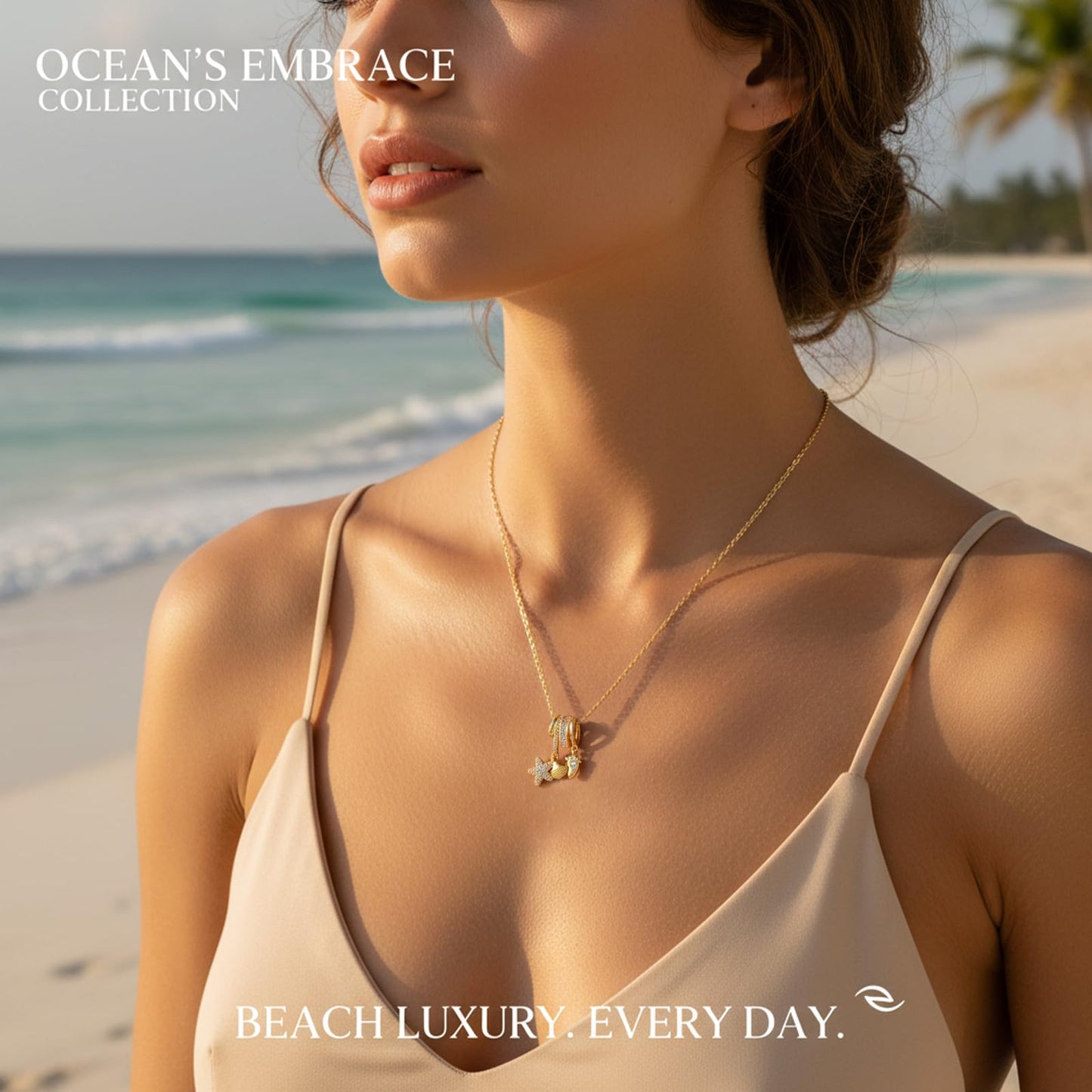 crataly Seashell And Starfish Necklace For Women-Gold Plated CZ Multi-Pendant Ocean Jewelry For Women Valentines Day Mother's Day Christmas Birthday Gifts