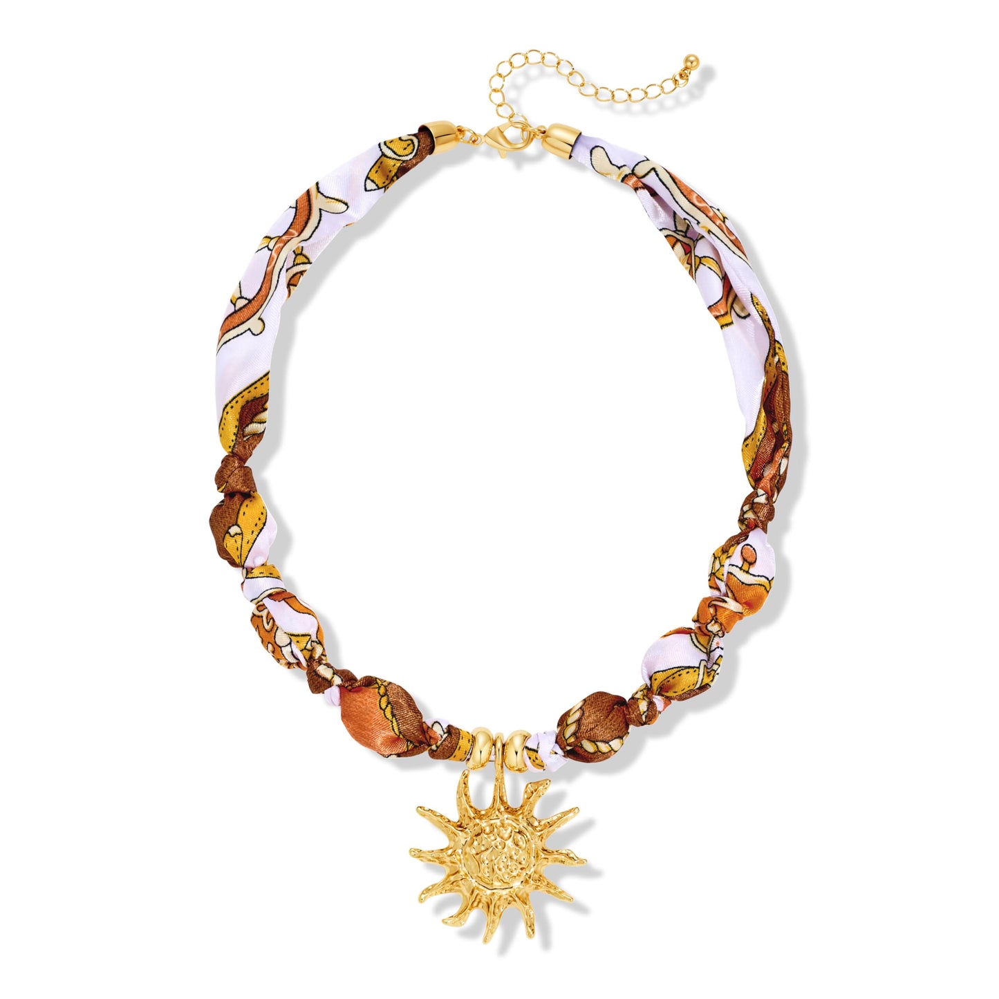 FAUTHENTICUTE Large Gold Sun Pendant Necklace For Women Boho Silk Scarf Statement Necklace Adjustable Choker Necklaces Perfect for Beach Summer Mothers Day Gifts