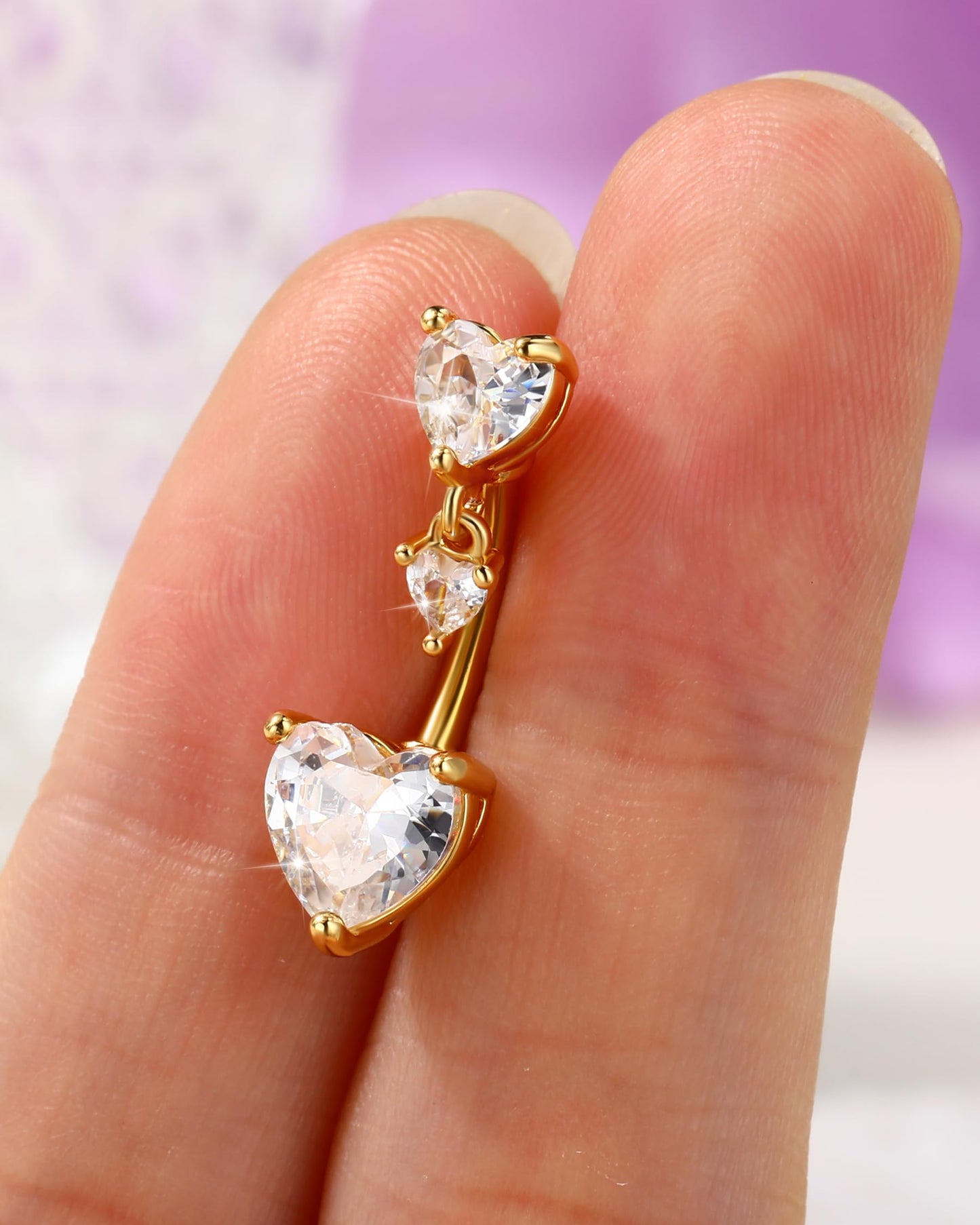 Jewseen 14K Gold Plated Belly Piercing Gold 14G Heart Belly Button Rings for Women Navel Ring 316L Stainless Steel Navel Jewelry
