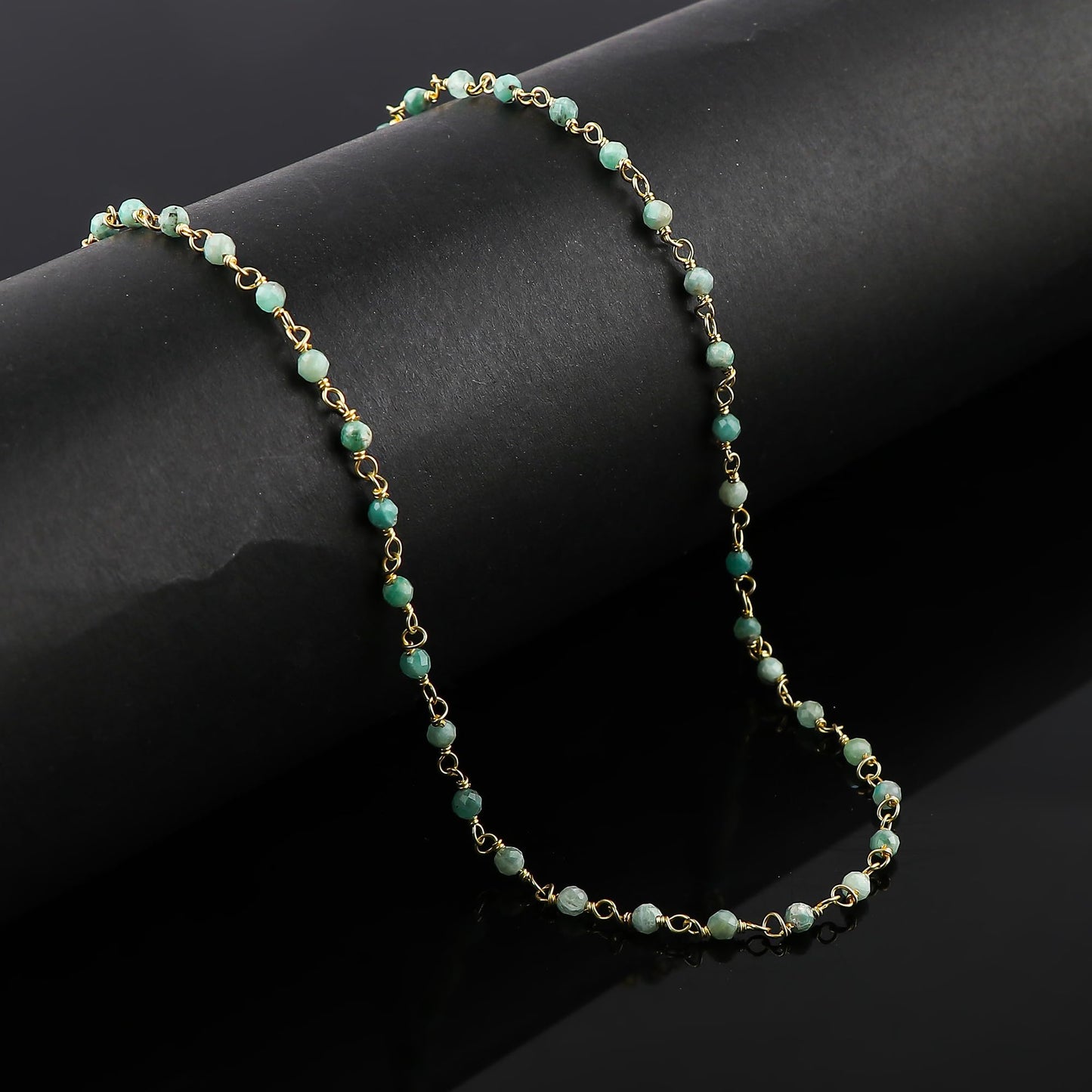 CRYSTALINES (3pcs) Natural Emerald Gemstone Cluster Jewelry Combo Set, 14K Gold Plated, Crystals Beads Rosary Chain, Handmade Bohemian Jewelry - Bracelets, Necklace, Earrings for Women