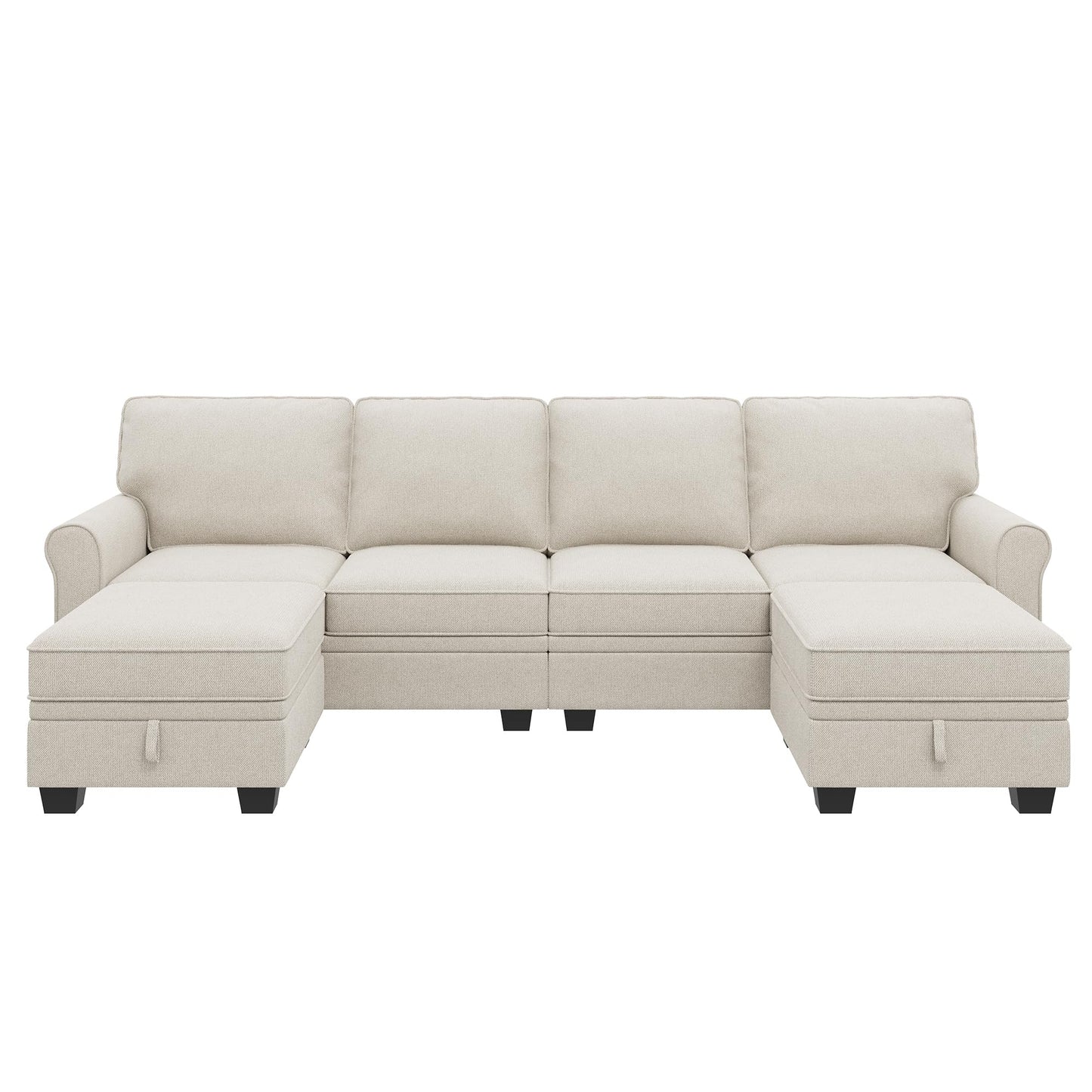 HONBAY Convertible Sectional Sofa with Storage U Shaped Sectional Couch with Reversible Chaise Small Sectional Couches for Living Room,Beige