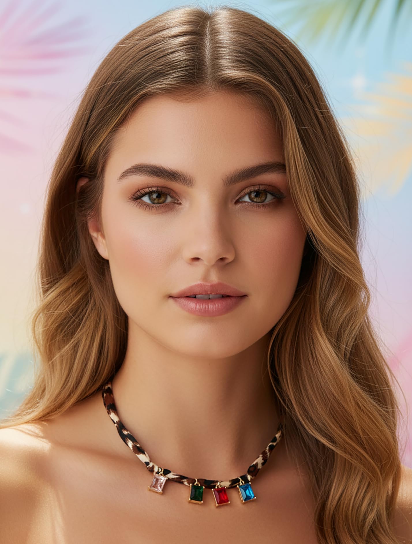Wailike Scarf Necklace with Charm for Women Leopard Choker Necklaces Silk Tie Necklaces Scarfs Choker Necklaces Jewelry GD5
