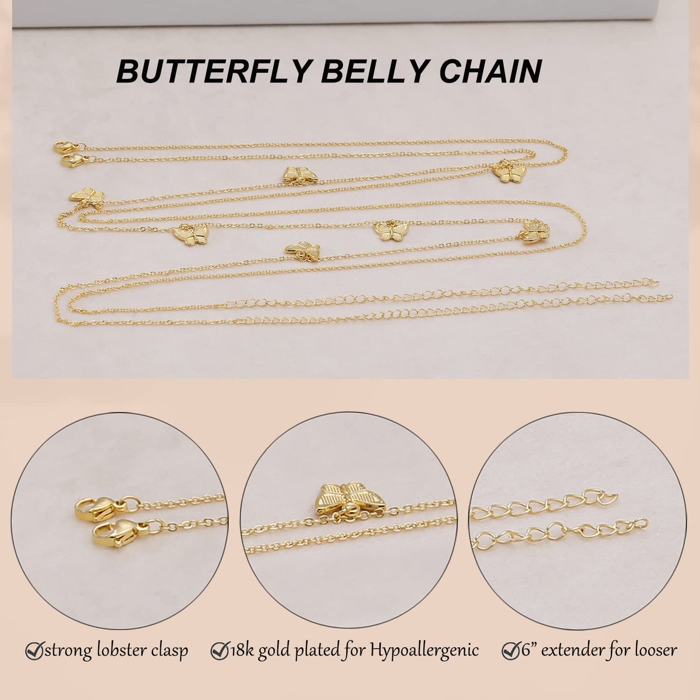Honsny 2PCS 25-43Inch 18K Gold Plated Waist Chain Minimalist Pearl Belly Body Chain Gold Layered Sexy Bikini Body Chains Waist Jewelry for Women