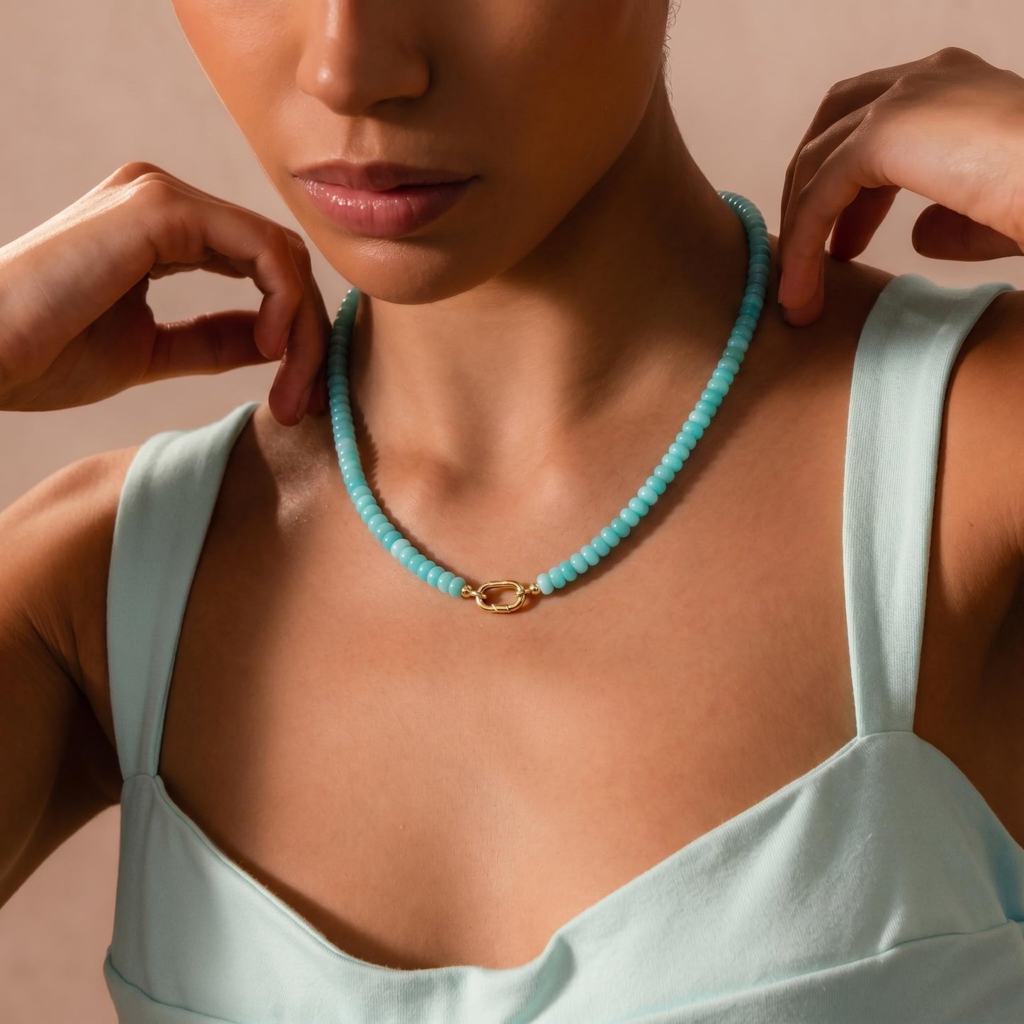 CONRAN KREMIX Teal Stone Beaded Necklace for Women,Natural Stone Bead Choker Necklaces Boho Summer Beach Necklace Gemstone Jewelry Gift for Women
