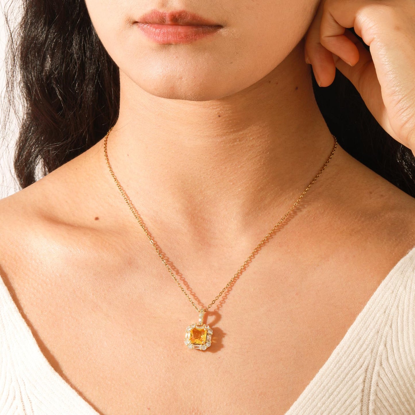 crataly Yellow Square Citrine Necklace for Women-Gold Plated November Birthstone Necklace For Valentine's Day Mother's Day Christmas Birthday Gifts