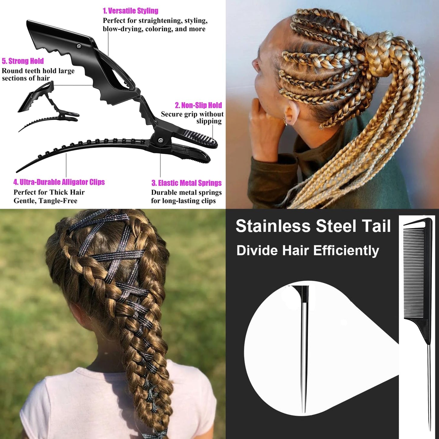 Magnetic Wristband for Hair Stylist Pin Wristband Wrist Pin Holder Braiders Wristband with 4 Pieces Hair Rat Tail Combs 6 Pieces Plastic Clip (Black)