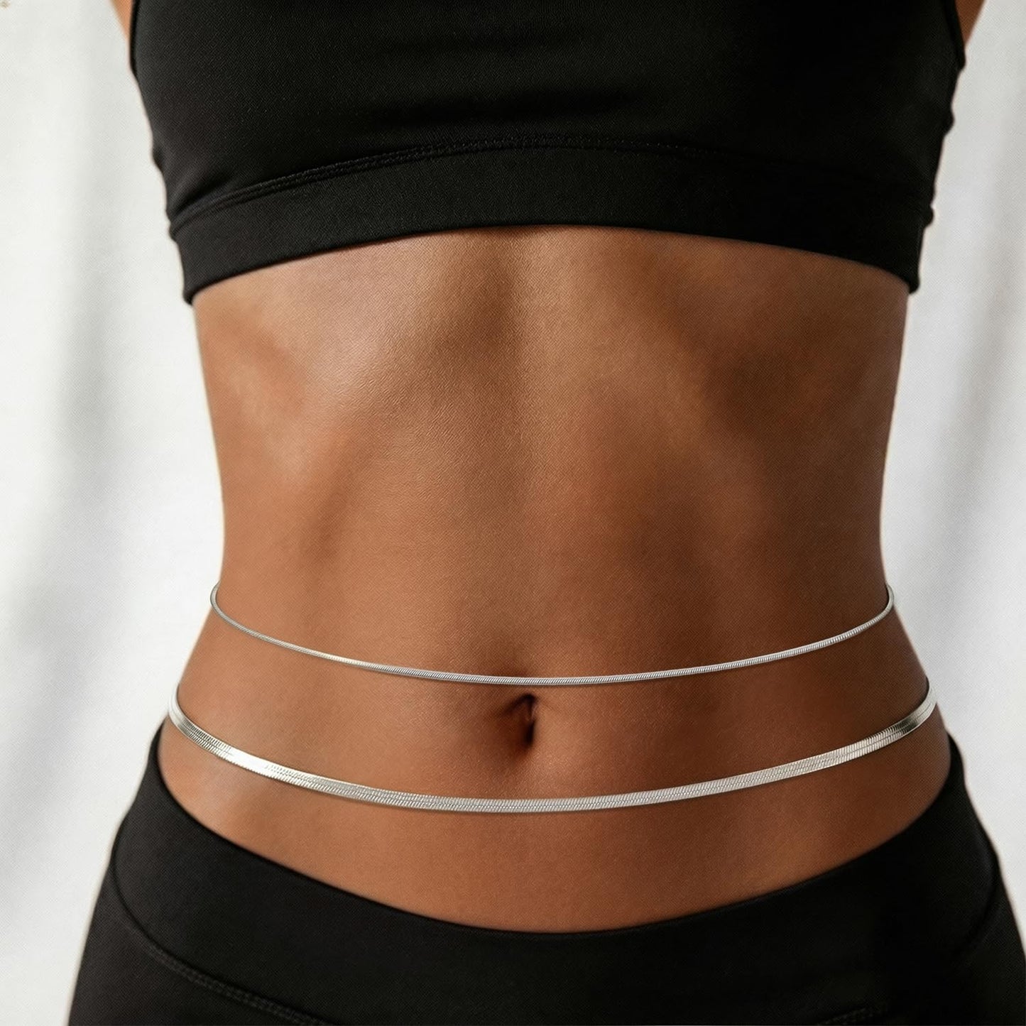 HERSIN Waist Chain for Women, Silver Plated Layered Belly Belt Chains Beach Waist Beads Chain Waterproof Snake Herringbone Body Chain Summer Jewelry Accessories for Women