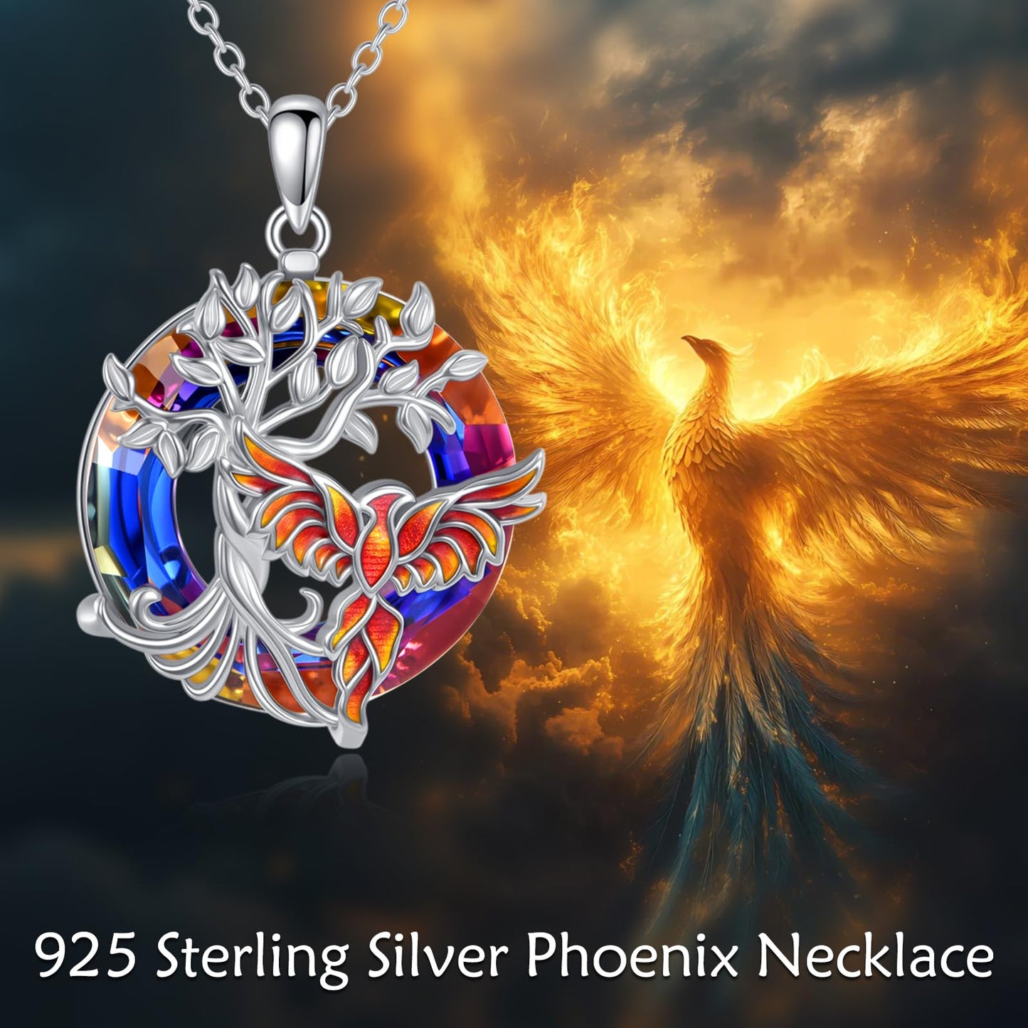 MONGAS Phoenix Necklace 925 Sterling Silver Rise From the Ashes Phoenix Necklace Crystal Pendant Rising Jewelry Christmas Gifts for Mom Women