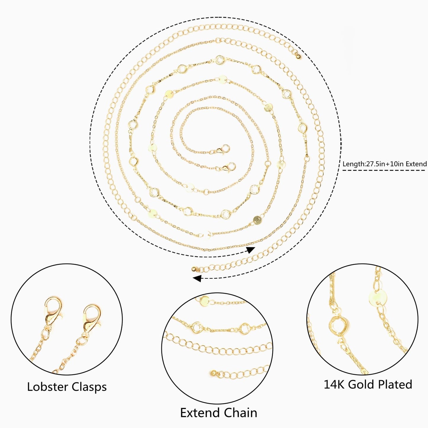 Waist Chain for Women 14K Gold Plated Layered Belly Chain Body Chain Adjustable Bikini Beach Body Jewelry for Women 2 Pcs/Set