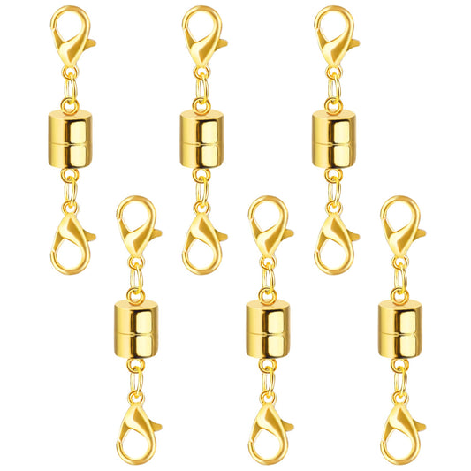 SUTQIGUI Magnetic Necklace Jewelry Clasps and Closures with Double Lobster Clasp, 14K Gold Magnetic Jewelry Clasps for Necklaces, Bracelet Necklace Extenders for Women (6PCS)
