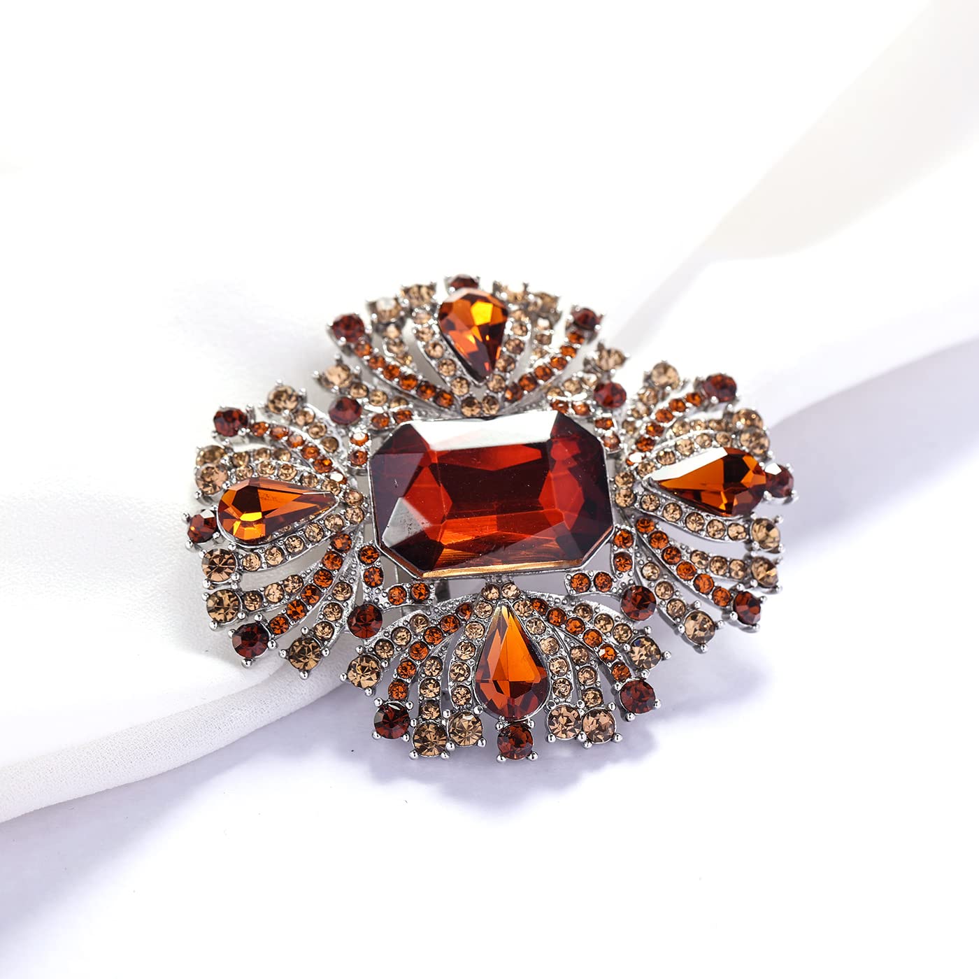 YOQUCOL Vintage Brown Austrian Crystal Rhinestone Cross Flowers Shaped Brooch Pin Elegant Jewelry For Women