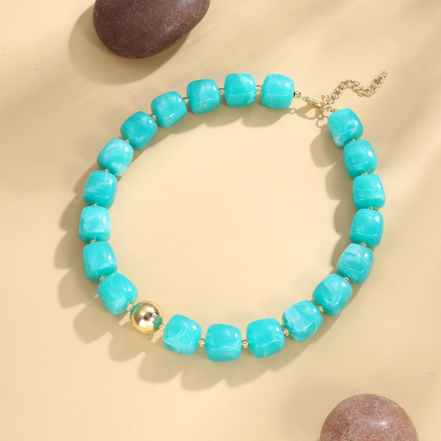 BREPINE Teal Chunky Necklaces for Women Multicolored Large Square Resin Beads Necklace Trendy Bold Statement Beaded Summer Candy jelly Vacation Choker