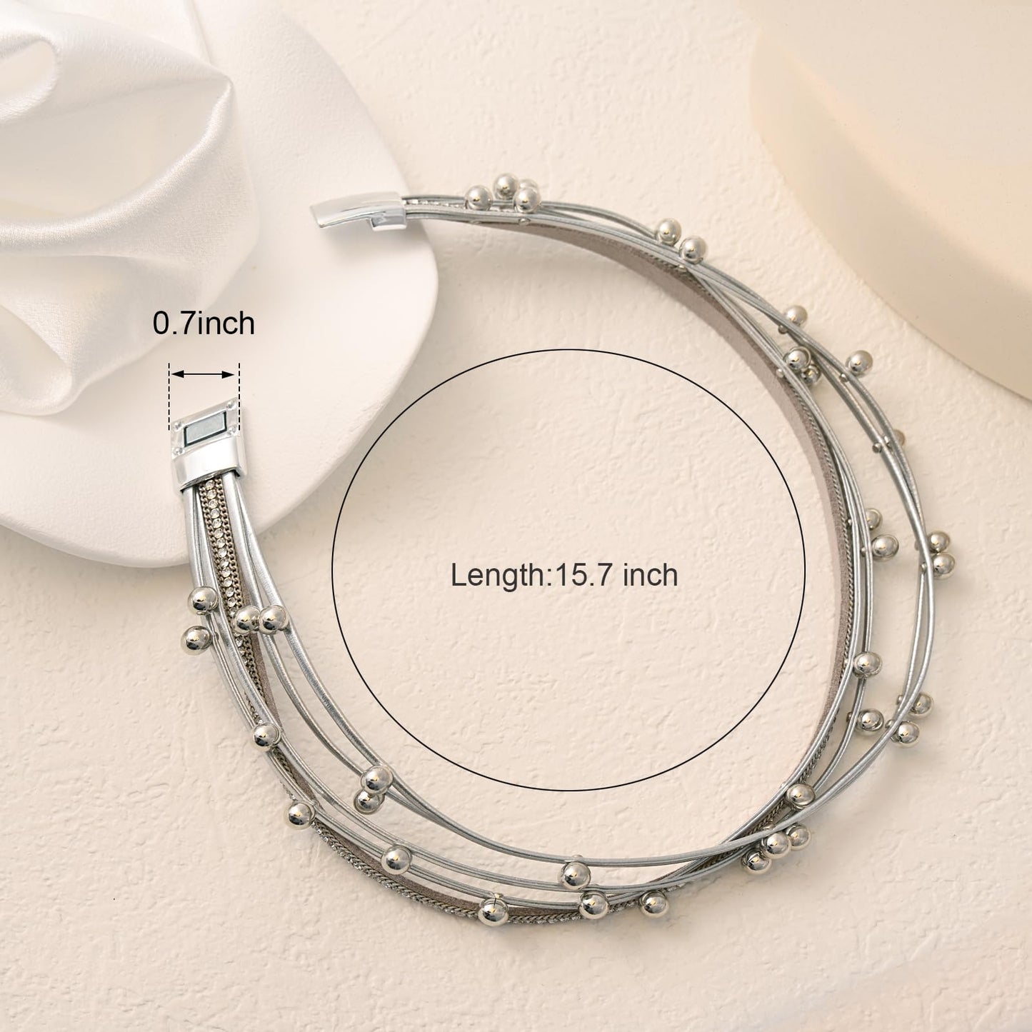 VIBILIA Boho Leather Wrap Bracelets for Women Trendy Multi-Layer Crystal Beads Cuff Bracelets with Strong Clasp Jewelry for Women-Silver