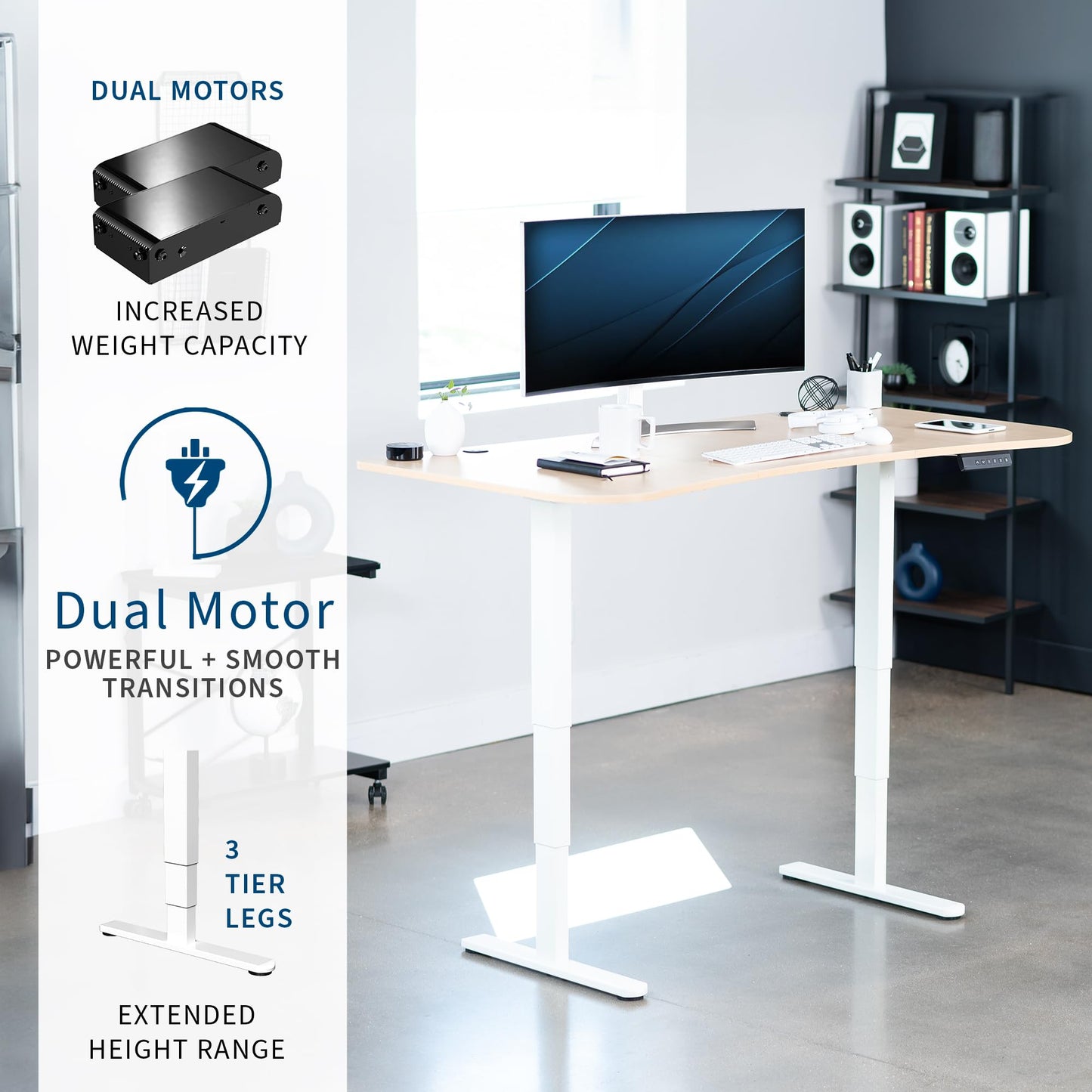 VIVO Electric 63 x 32 in Dual Motor Standing Desk, Memory Height Adjustment, 2B Series, Light Wood Top White Frame, DESK-KIT-2W1C