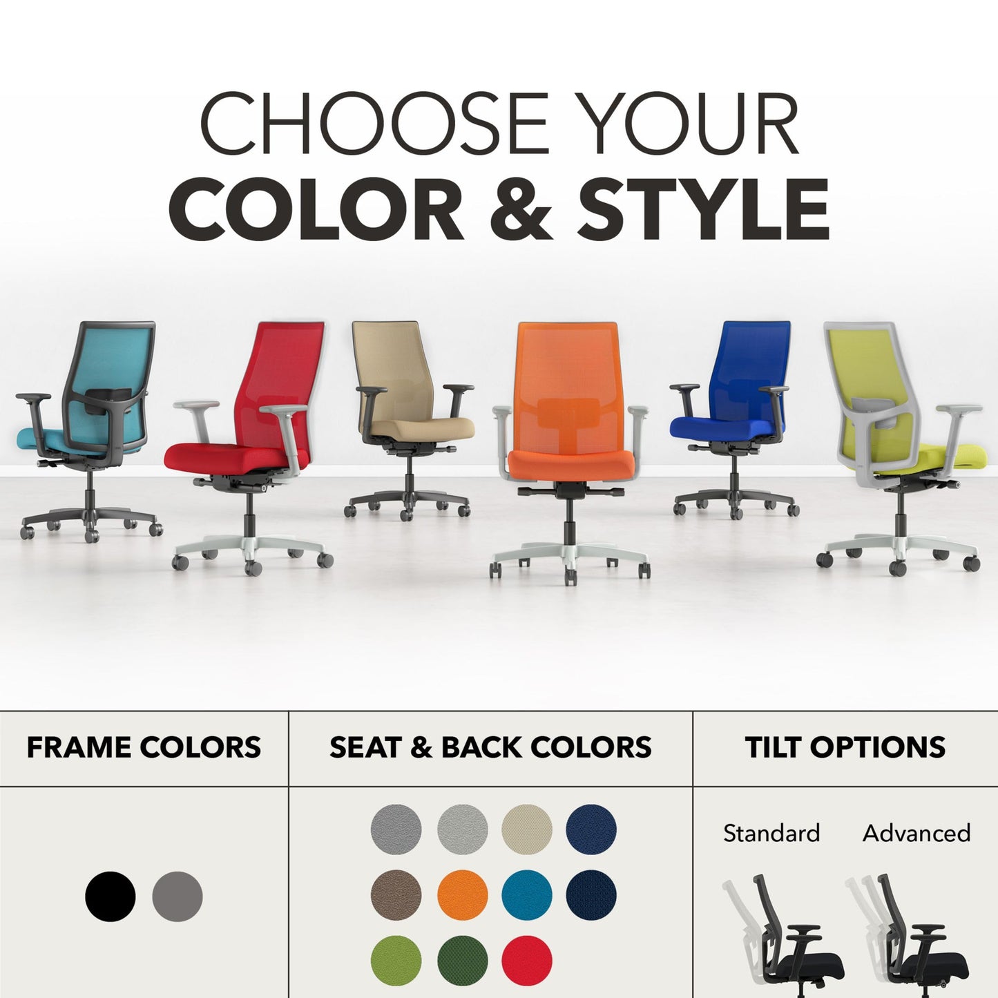HON Ignition 2.0 Ergonomic Office Chair Fabric Seat, Adjustable Tilt, Swivel Wheels, Comfy for Long Hours, Home Office Desk Chairs, Fog