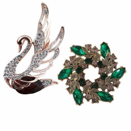 Yaximhozz 2pcs Rhinestone Brooch Pin for Women Dress Elegant Stylish Crystal Brooches Fashion Accessories Pins Lapel Boutonniere Ideas Wedding Christmas Birthday Jewelry Easter Gift (16 Gold TFN/Green)