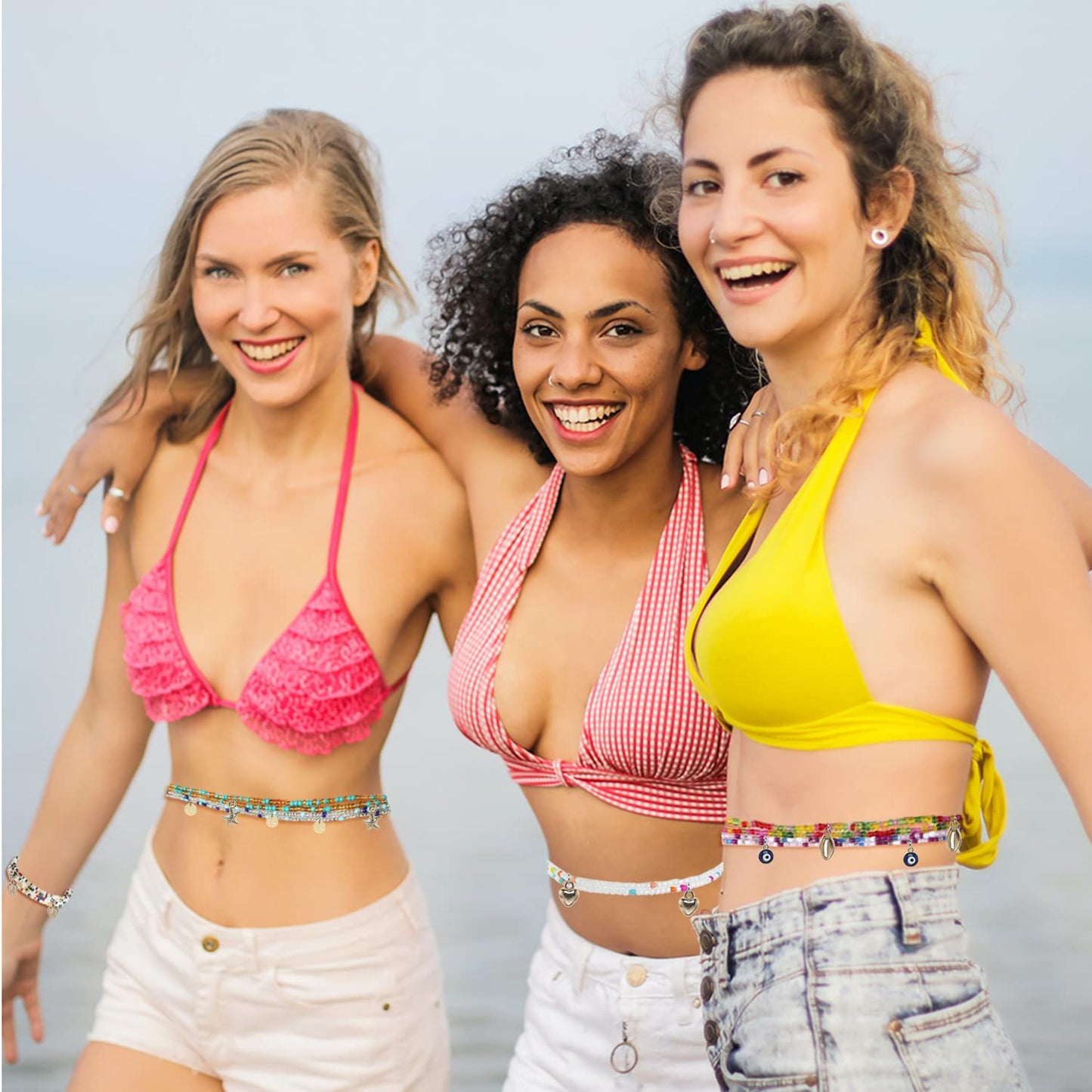 Waist Beads for Women Colorful Beaded Body Chain Elastic String Waist Chain Beach Bikini Belly Chains Sexy Body Jewelry for Women 12Pcs 27.5Inch