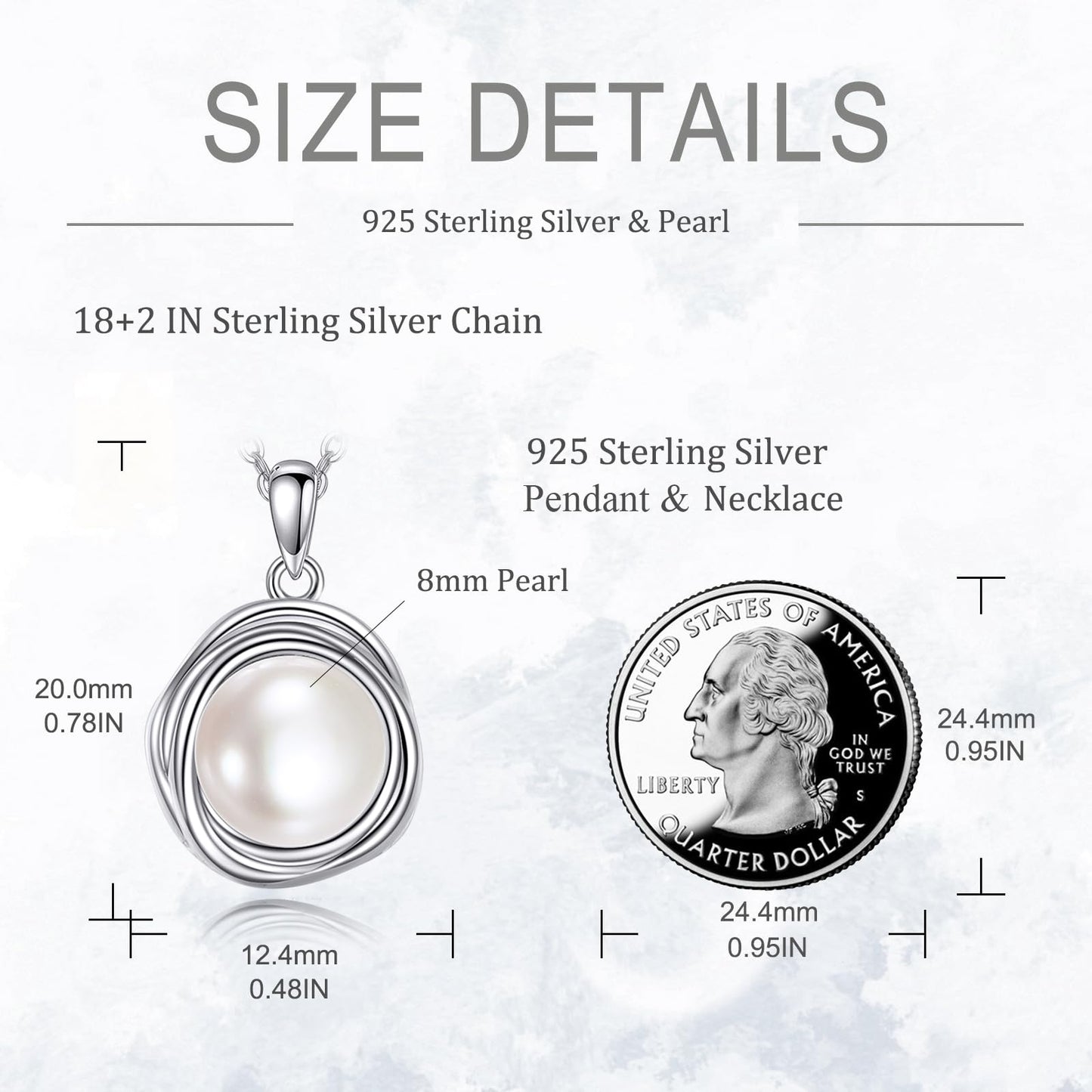 POPLYKE Pearl Necklaces for Women 925 Sterling Silver Single Pearl Necklace Pearl Pendant 8mm Pearl Jewelry Gifts for Mom Wife