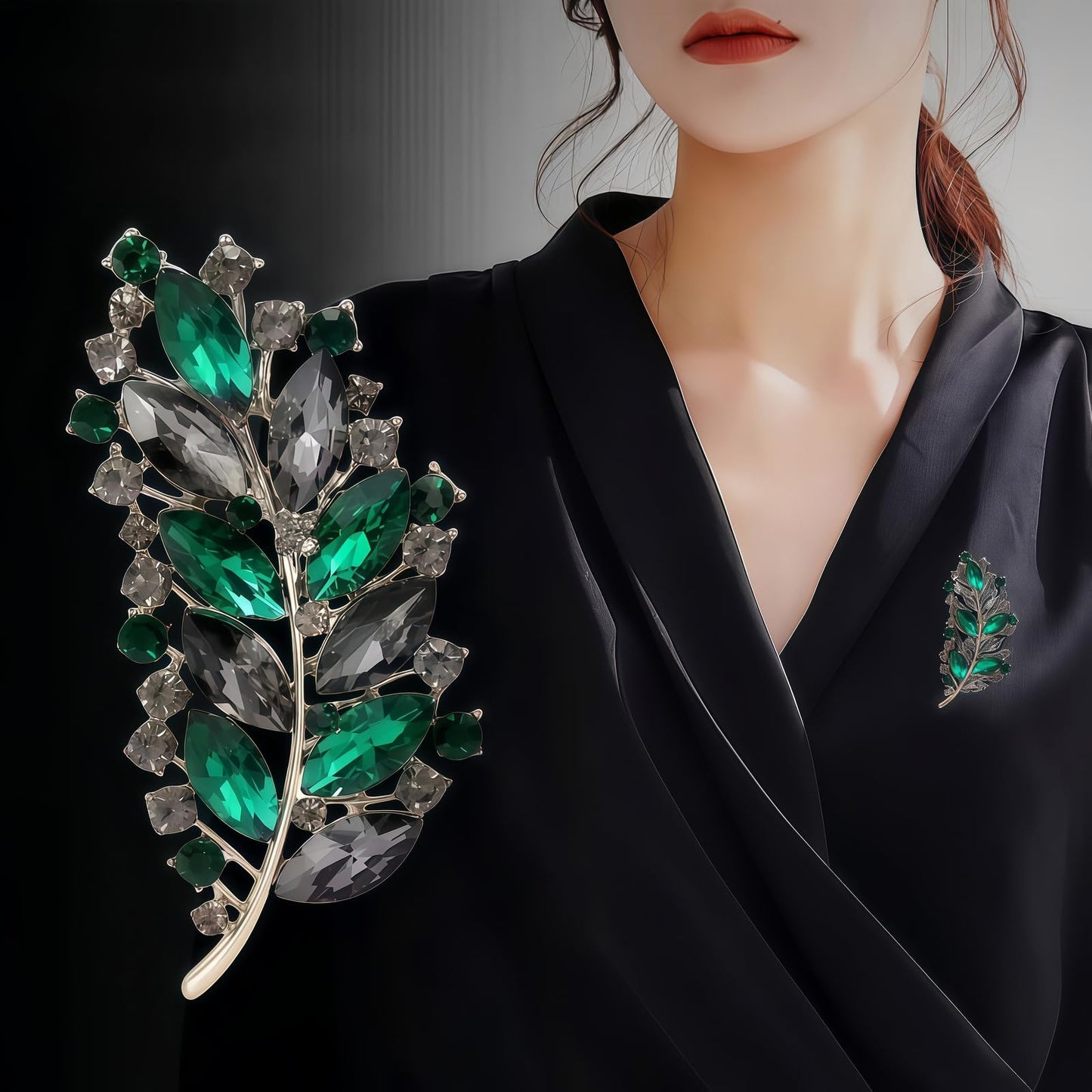 Yaximhozz 2pcs Rhinestone Brooch Pin for Women Dress Elegant Stylish Crystal Brooches Fashion Accessories Pins Lapel Boutonniere Ideas Wedding Christmas Birthday Jewelry Easter Gift (20 Green Leaves/Colorfull)