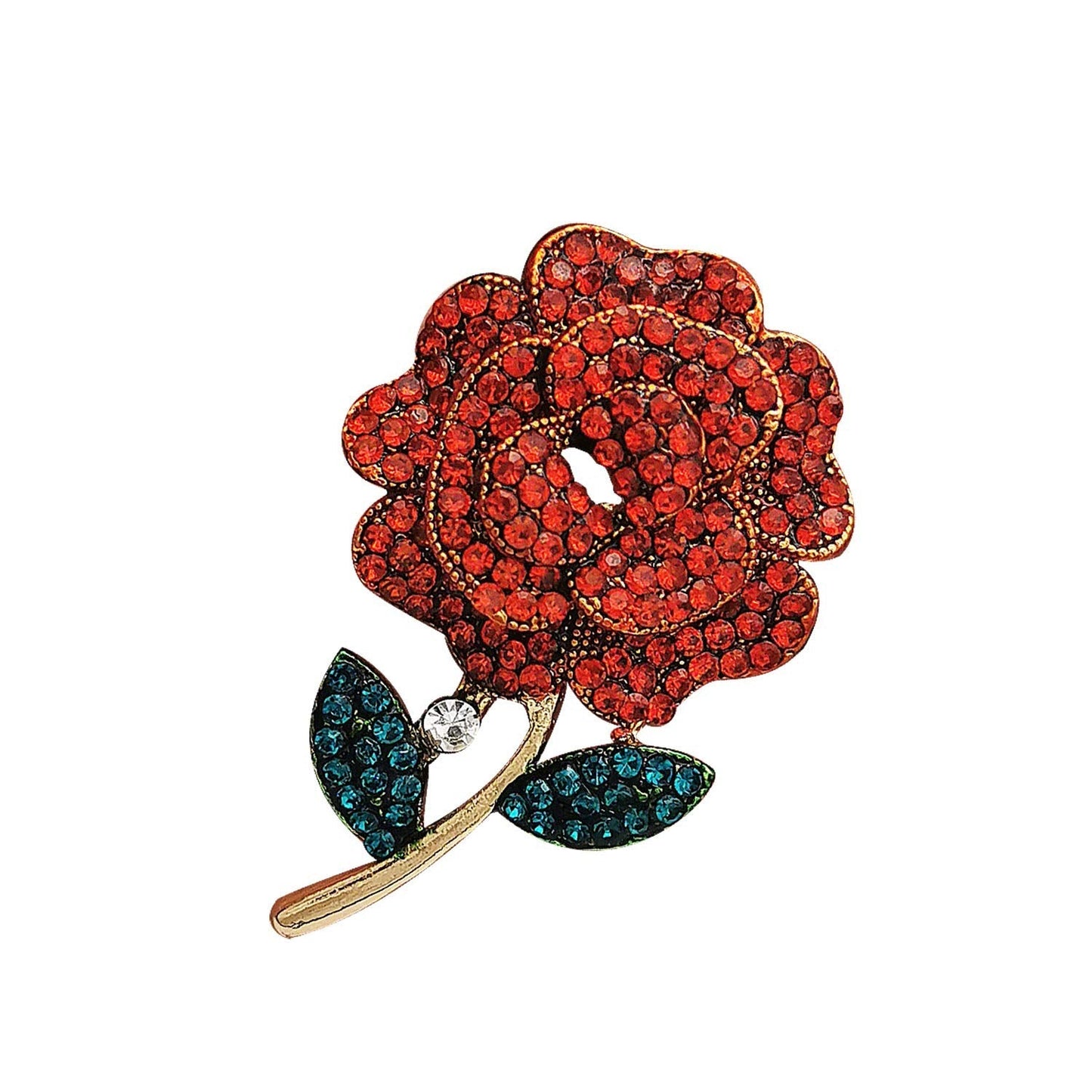 YOQUCOL Elegant Cubic Zirconia Crystal Bright Rhinestone Red Rose Shape Brooch Pins for Women