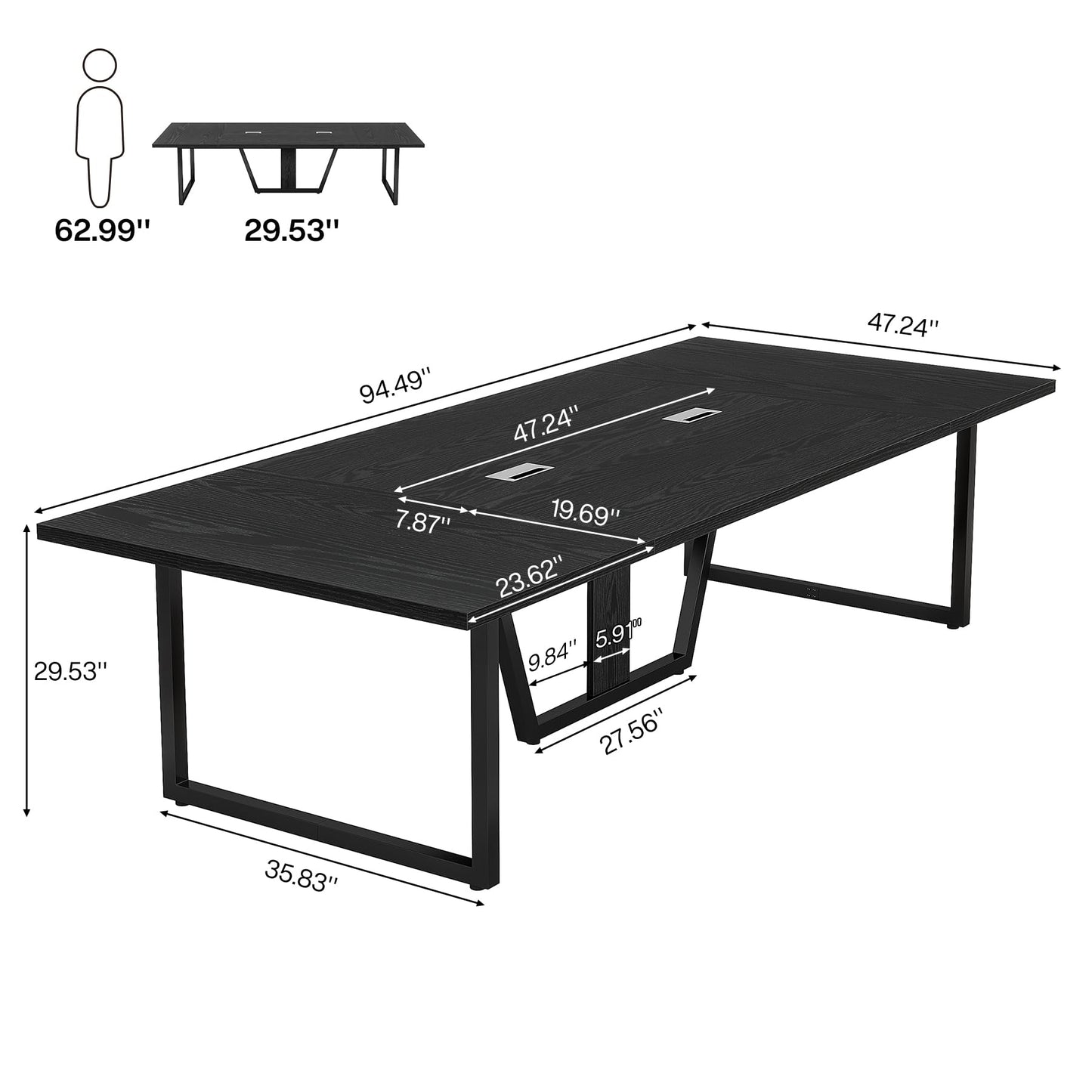 Tribesigns 8FT Conference Table, 94.49 L x 47.24 W x 29.53 H Inches Large Meeting Podcast Table for 10 People, Business Style Wooden Training Table with Strong Metal Frame for Office Conference