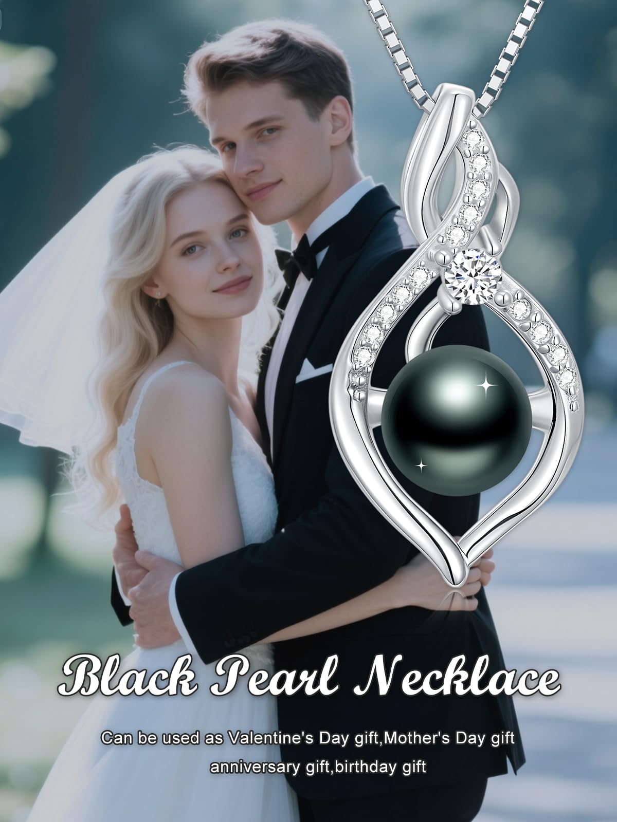 KANNSOAR 8MM Tahitian Black Pearl Necklace 18K Gold Plating Sterling Silver Pearl Jewelry Wedding Birthday Anniversary Valentines Day Christmas Mothers Day Gifts for Wife Women Mom Girlfriend Her
