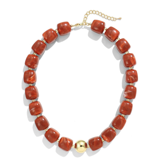 BREPINE Orange Chunky Necklaces for Women Multicolored Large Square Resin Beads Necklace Trendy Bold Statement Beaded Summer Candy jelly Vacation Choker