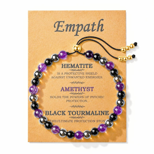 NUKAYAI Empath Protection Bracelet for Women Gifts Healing Emf Crystals Hematite Black Tourmaline Amethyst Jewelry Natural Stones
