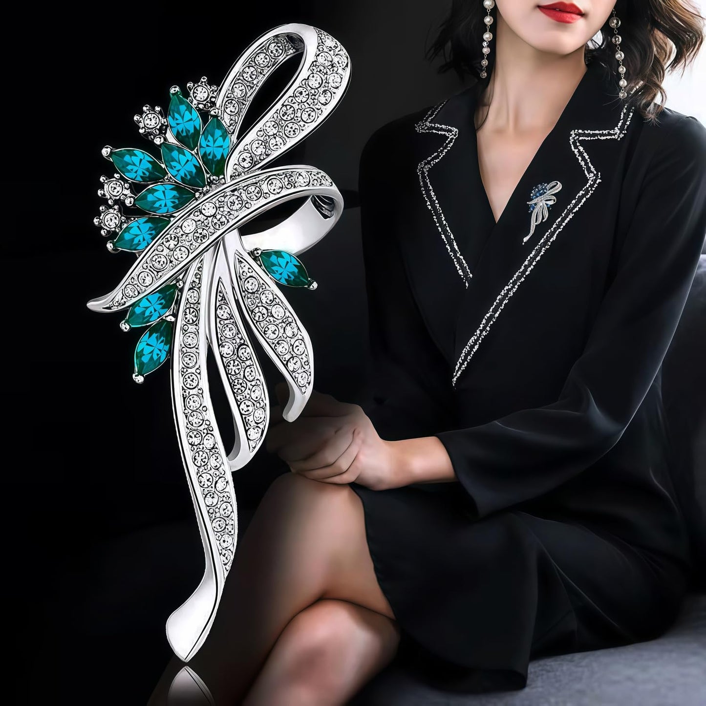 Yaximhozz 2pcs Rhinestone Brooch Pin for Women Dress Elegant Stylish Crystal Brooches Fashion Accessories Pins Lapel Boutonniere Ideas Wedding Christmas Birthday Jewelry Easter Gift (07 Royal Blue/Gold)