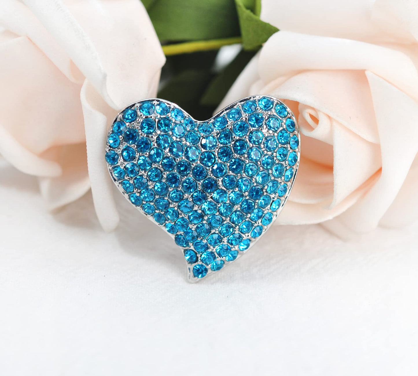Gyn&Joy Womens Aqua Blue Crystal Love Heart Fashion Brooch