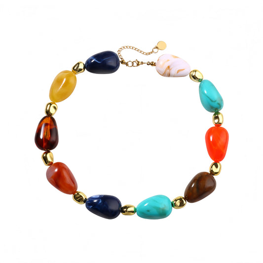 joymiao Colorful Beaded Necklace for Women Chunky Large Resin Beads Necklaces Rainbow Beaded Necklace Summer Beach Jewelry