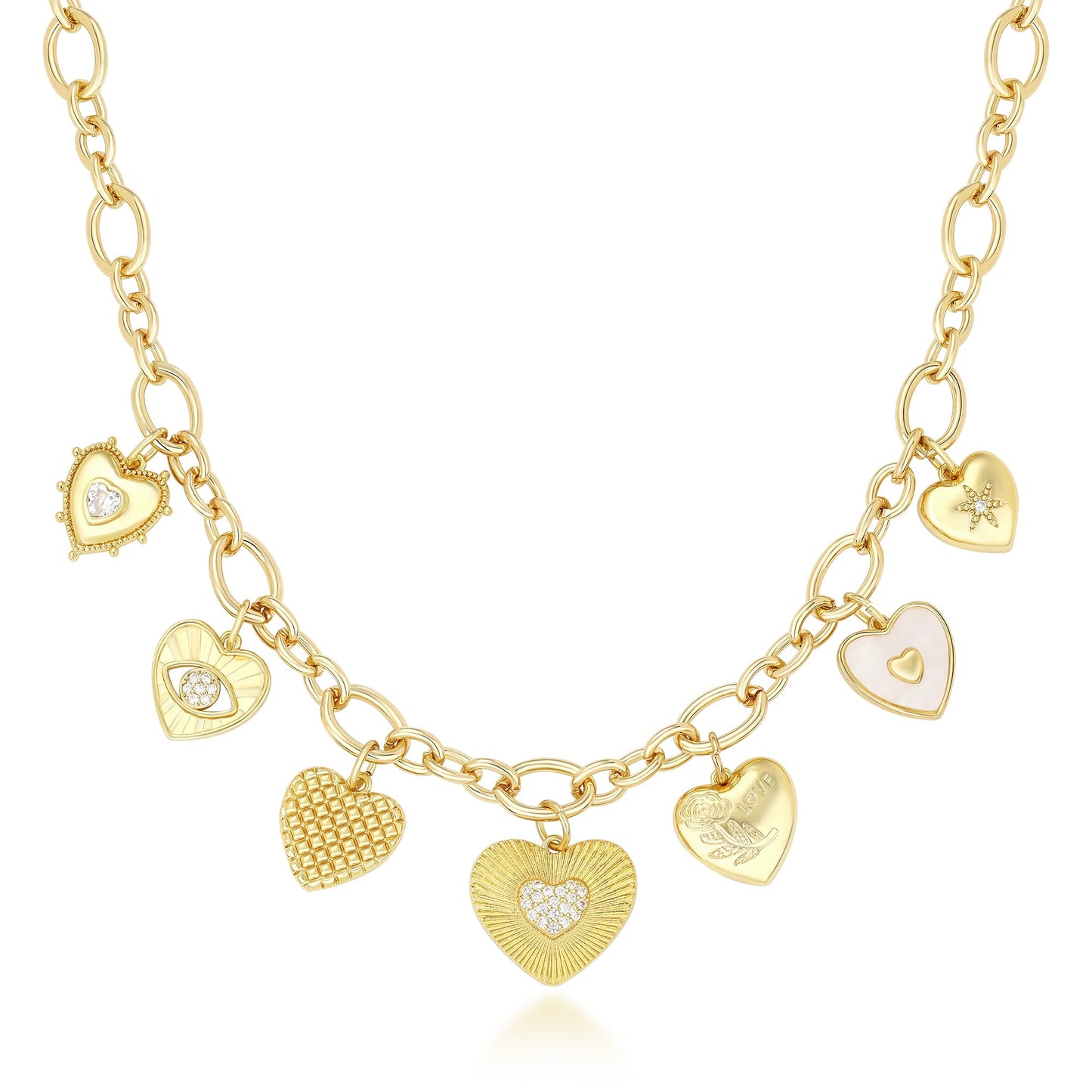 BONJOULRY Gold Heart Necklaces For Women With Different Charms Gold Charm Sun Heart Evil Eyes Necklace Coin Charms Fashion Jewelry Gift