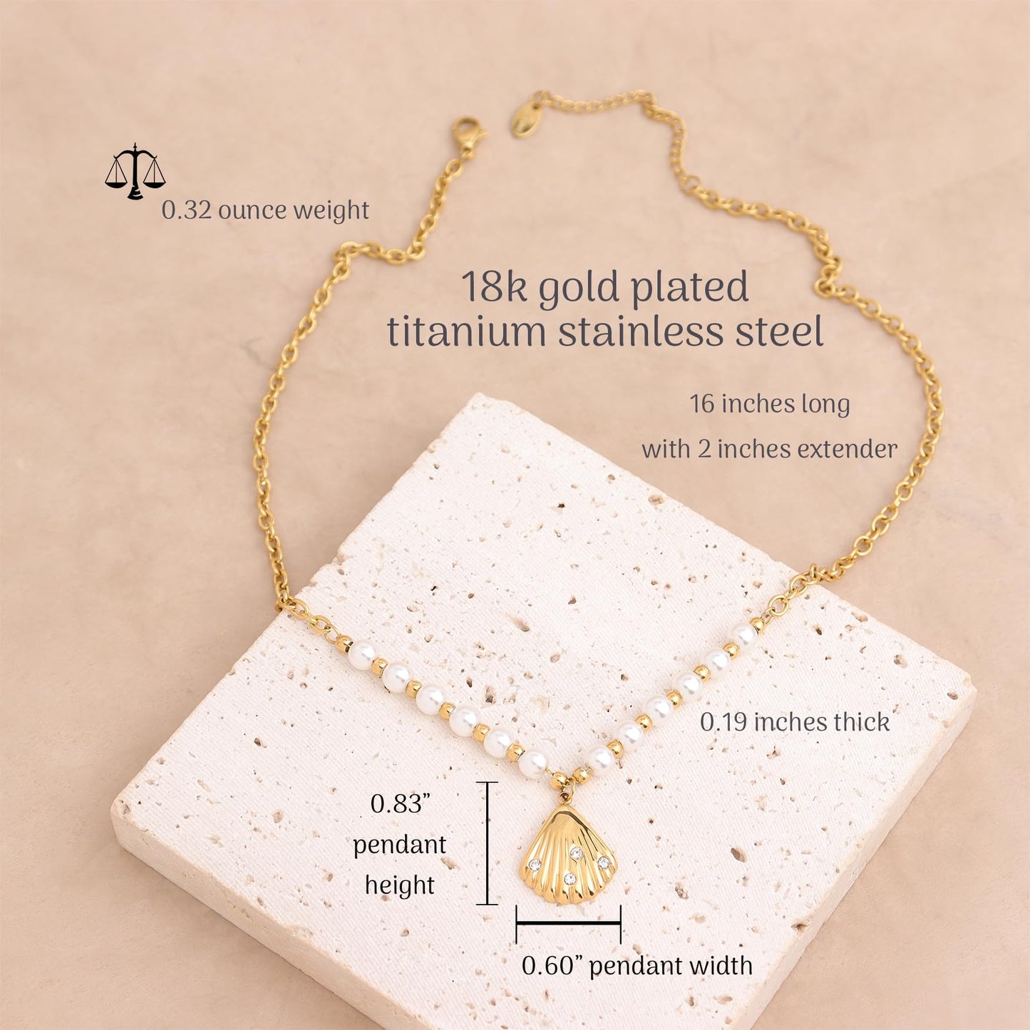 Frigotine Gold Shell Pendent Pearl Beaded Necklace for Women, Dainty Statement Seashell Textured Adjustable Chain Choker Summer Beach Jewelry Gifts