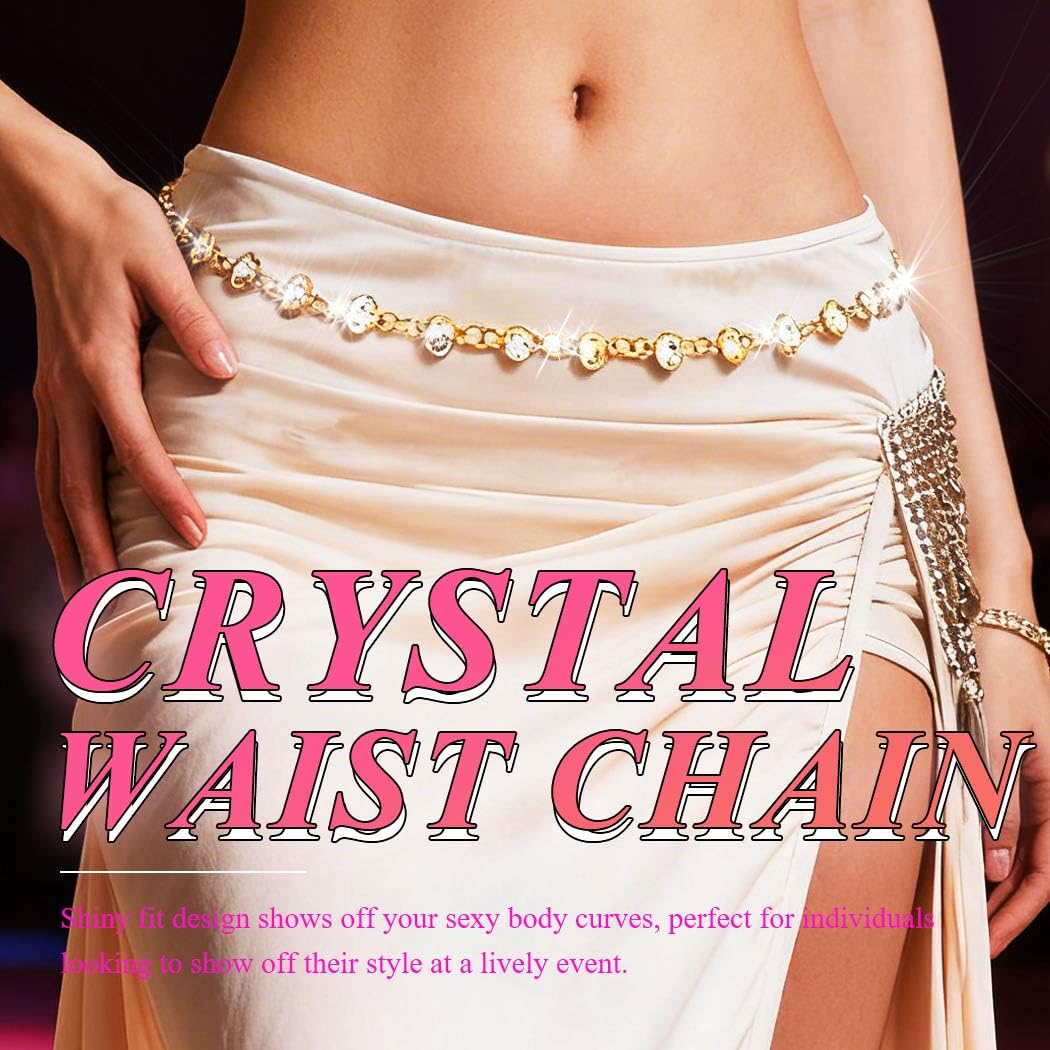 Nicute Rhinestone Belly Chain Gold Waist Chain Sparkly Body Jewelry for Women (Gold)