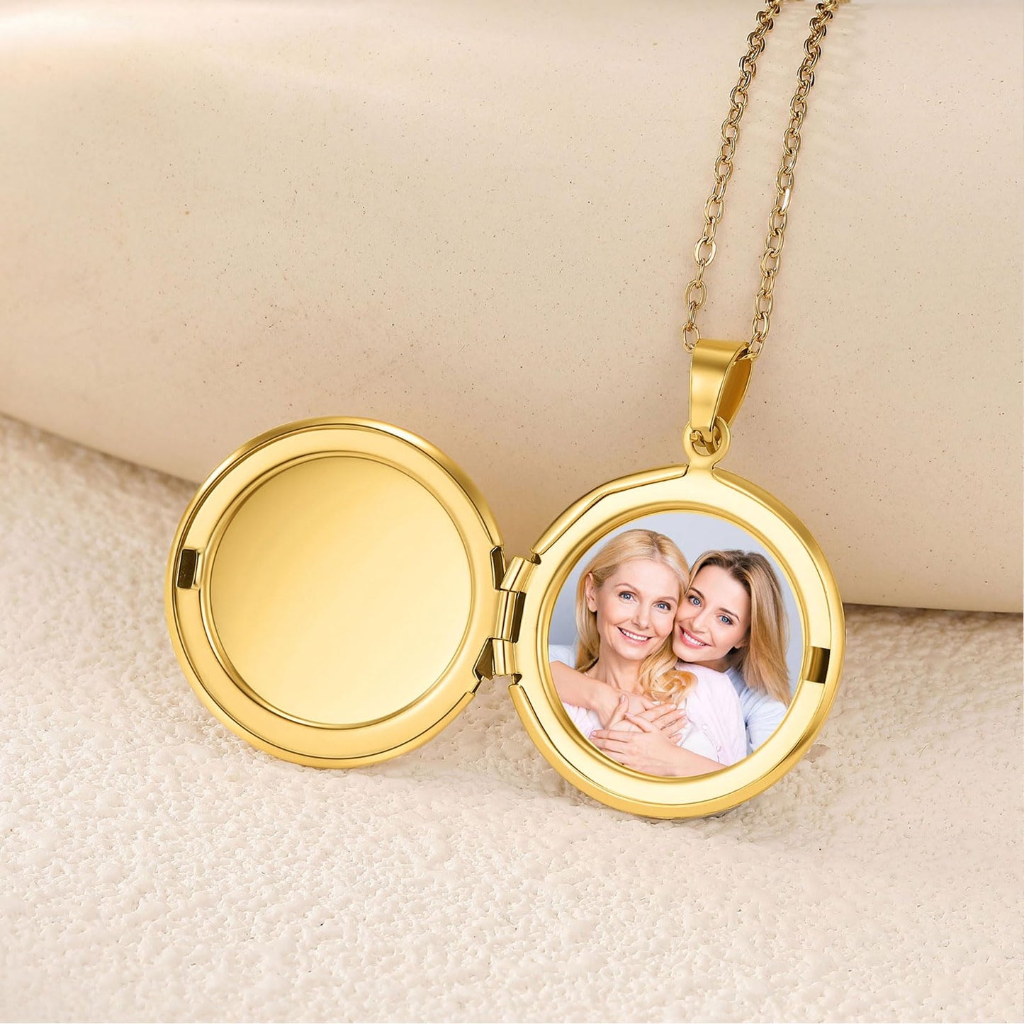 PHOCKSIN Gold Round Lockets Necklace for Girlfriend Locket Necklaces that Holds 2 Pictures Memorial Lockets for Women