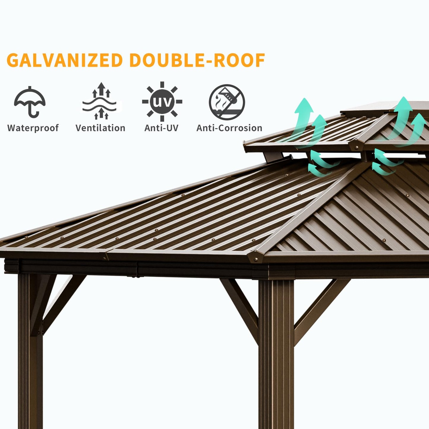 HOTEEL 10x12 Hardtop Gazebo On Clearance with Heavy Duty Galvanized Steel,Outdoor Patio Gazebo with Aluminum Frame & Curtains and Netting, Permanent Pavillon for Backyard, Brown (2026 Upgraded)