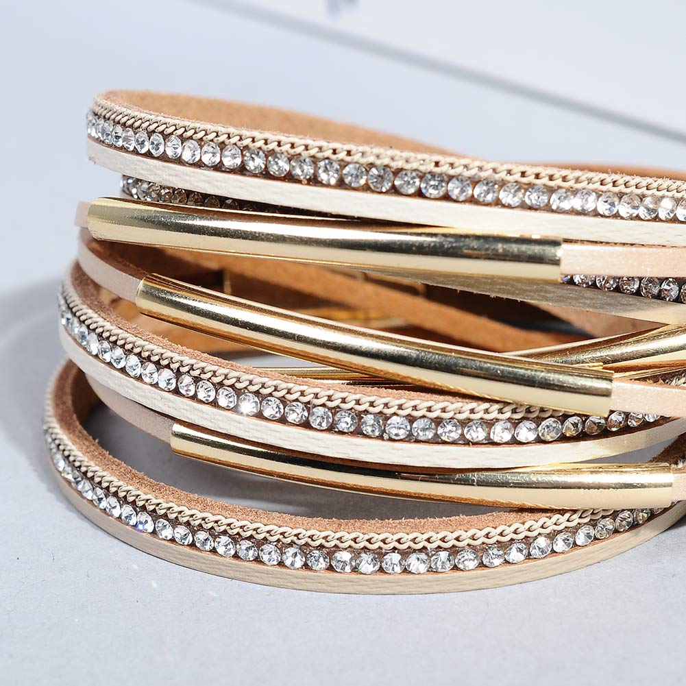 Artilady Leather Bracelets for Women-Boho Wrap Bangle Multi-Strand Stacking Bracelets With Magnetic Clasp Jewelry for Women Trendy